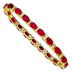 19 Carat Ruby & 1 Carat Diamond Affordable Tennis Bracelet 14 Karat Yellow Gold