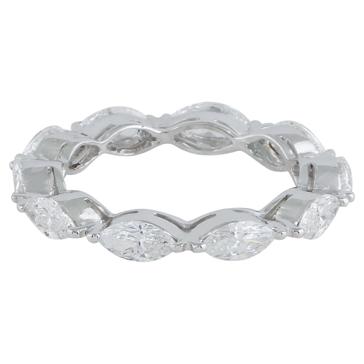 For Sale:  1.9 Carat SI Clarity HI Color Marquise Diamond Eternity Band Ring 18k White Gold