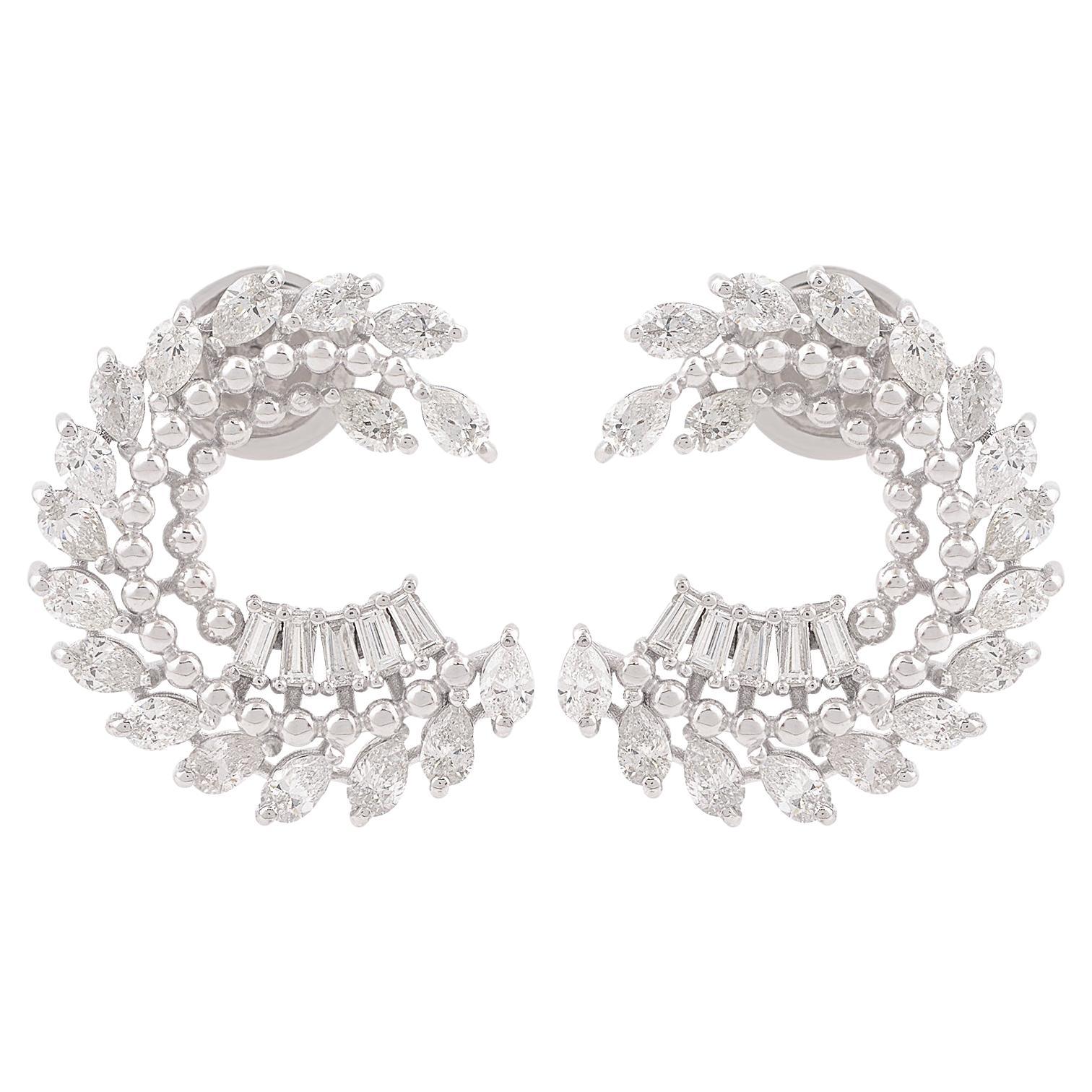 Taglio misto Orecchini a mezzaluna con diamanti a mezzaluna da 1,9 carati SI/H Oro bianco 14 carati in vendita