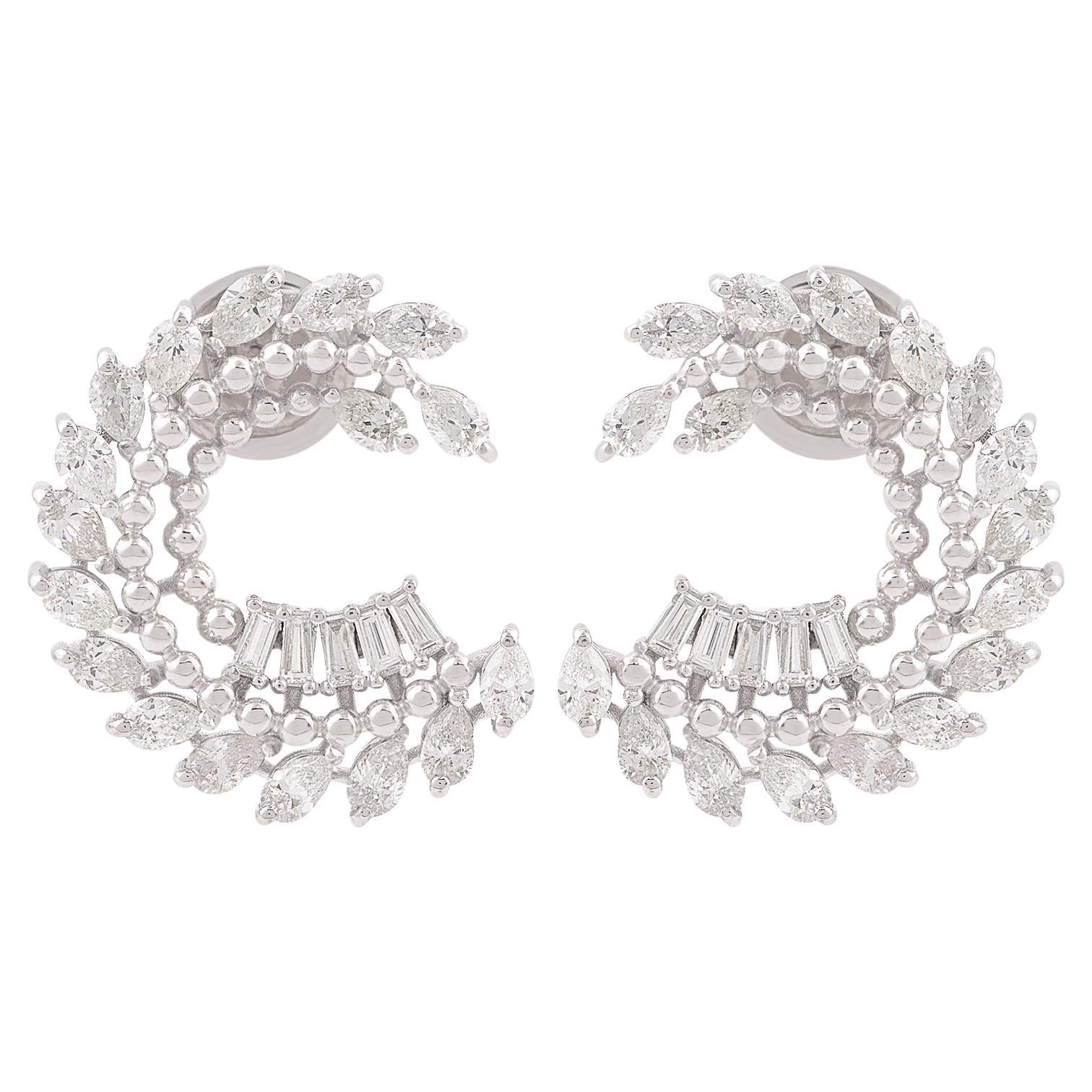 Orecchini a mezzaluna con diamanti a mezzaluna da 1,9 carati SI/H Oro bianco 18 carati