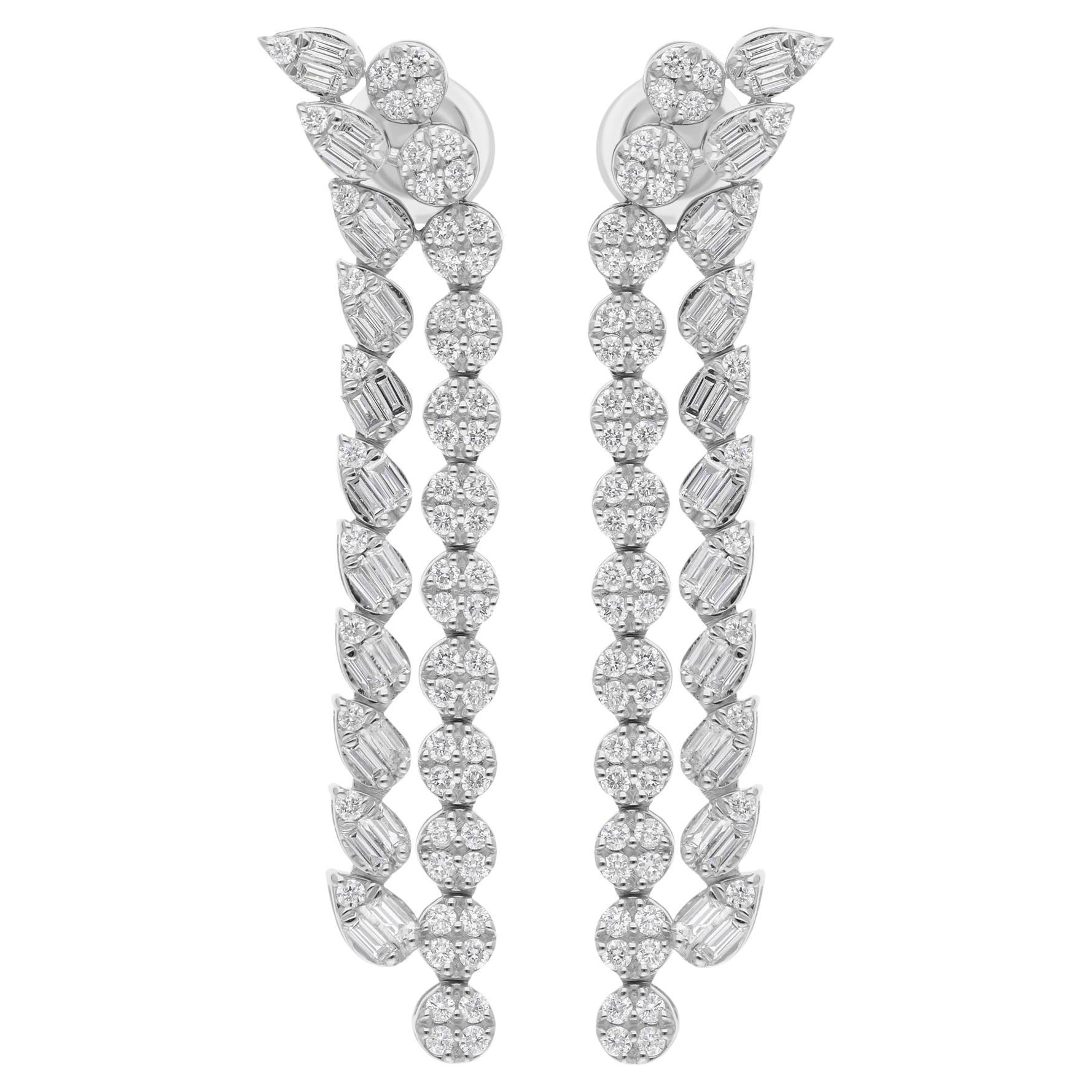 1.9 Carat SI/H Round Brilliant Cut Diamond Chandelier Earrings 14k White Gold