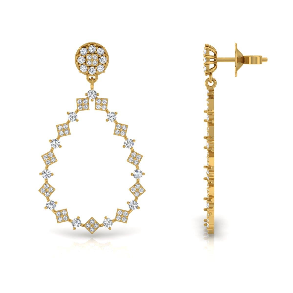 Round Cut 1.9 Carat SI/H Round Brilliant Cut Diamond Earrings 18 Karat Yellow Gold Jewelry For Sale
