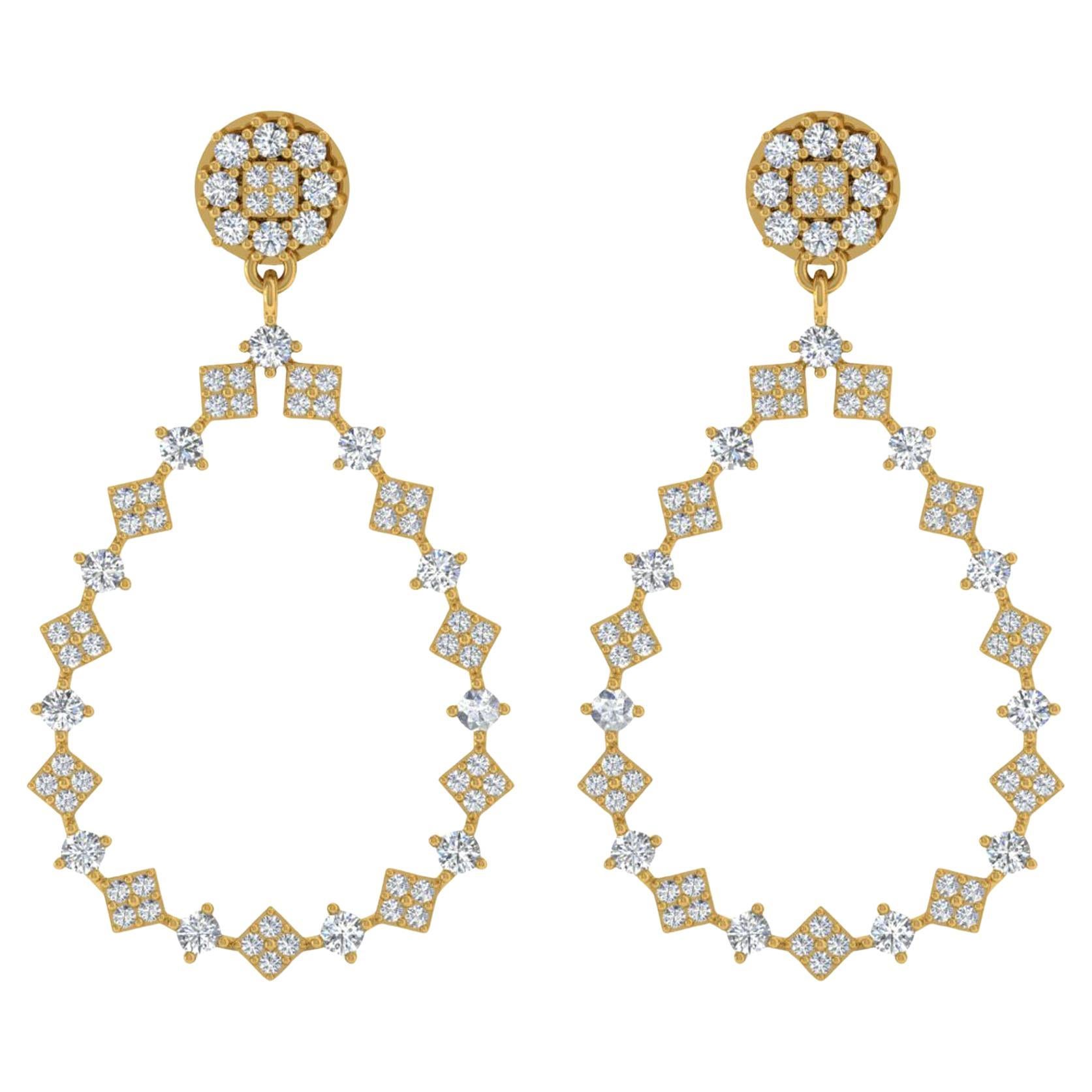 Pendientes de diamantes talla brillante redonda SI/H de 1,9 quilates Joyas de oro amarillo de 18 quilates