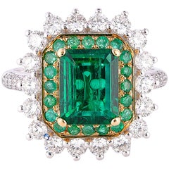 GRS Certified 1.9 Carat Zambian Emerald and Diamond Ring in 18 Karat White Gold