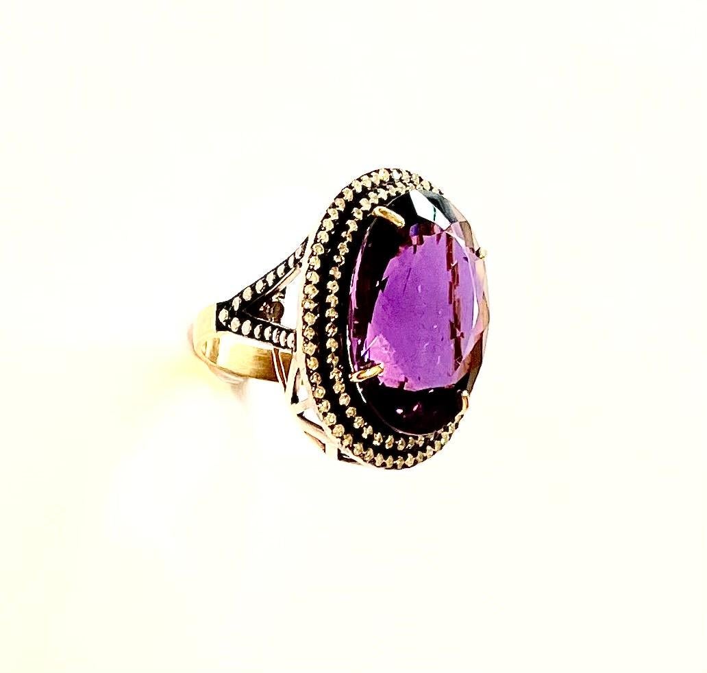 Bead Amethyst 19 Carats with Pave Diamonds Ring For Sale