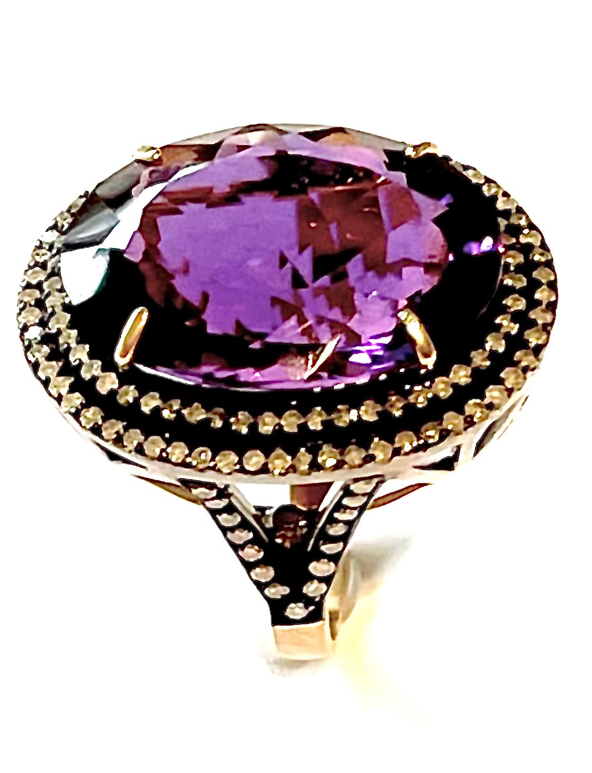 Amethyst 19 Carats with Pave Diamonds Ring In New Condition For Sale In Laguna Beach, CA