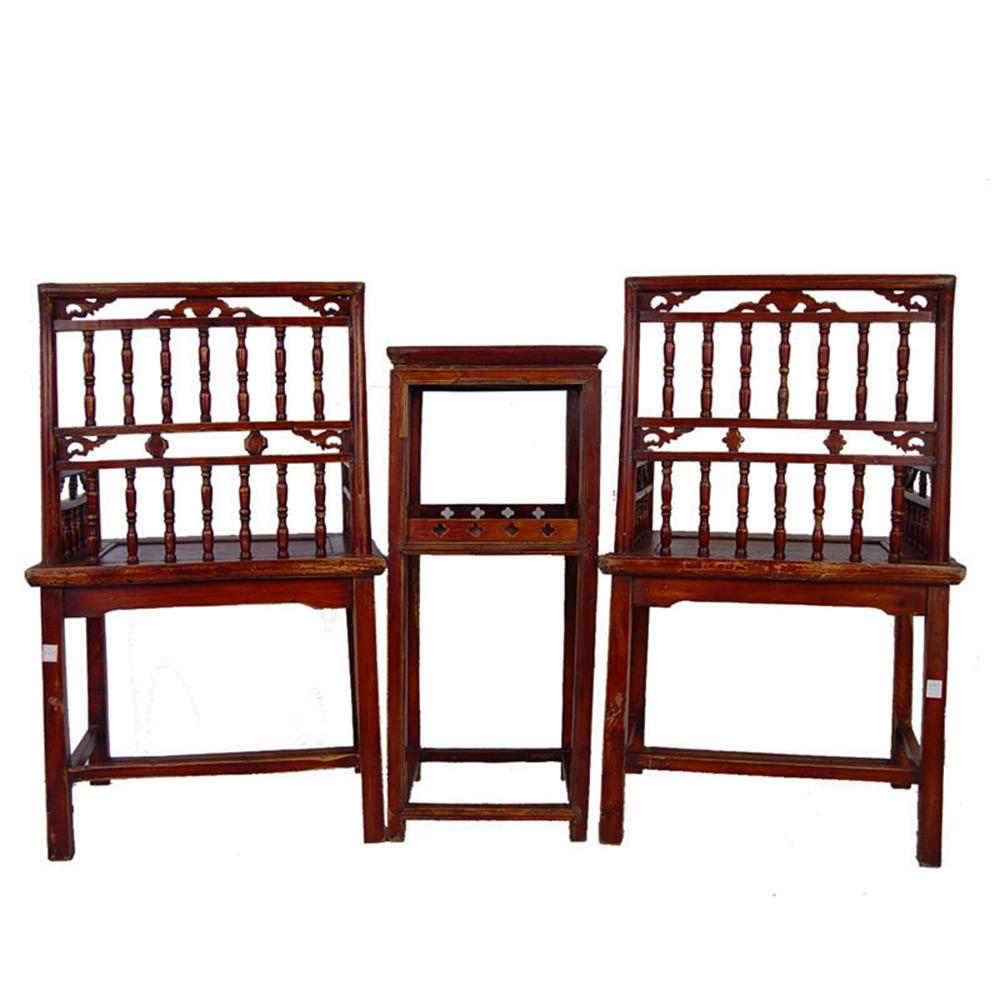 19 Century Antique Camphor Wood Chinese Southern Official's Hat Armchairs set For Sale 7