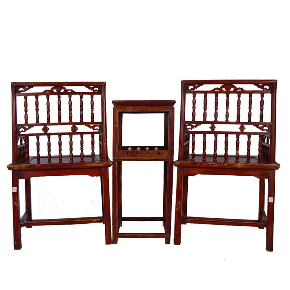 19 Century Antique Camphor Wood Chinese Southern Official's Hat Armchairs set  For Sale 7