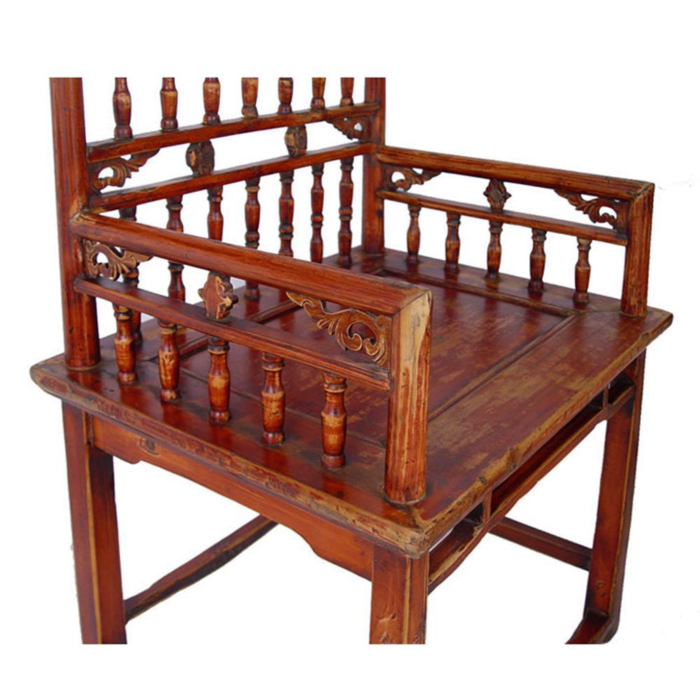19 Century Antique Camphor Wood Chinese Southern Official's Hat Armchairs set  In Good Condition For Sale In Pomona, CA