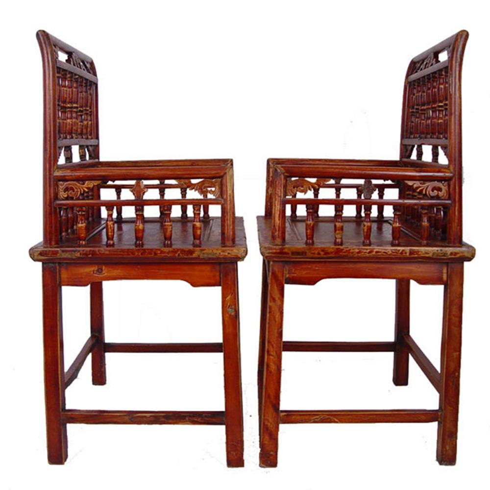 19th Century 19 Century Antique Camphor Wood Chinese Southern Official's Hat Armchairs set  For Sale