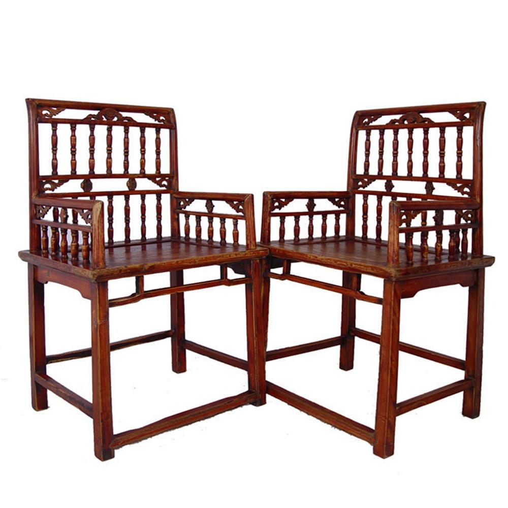 19 Century Antique Camphor Wood Chinese Southern Official's Hat Armchairs set  For Sale 1