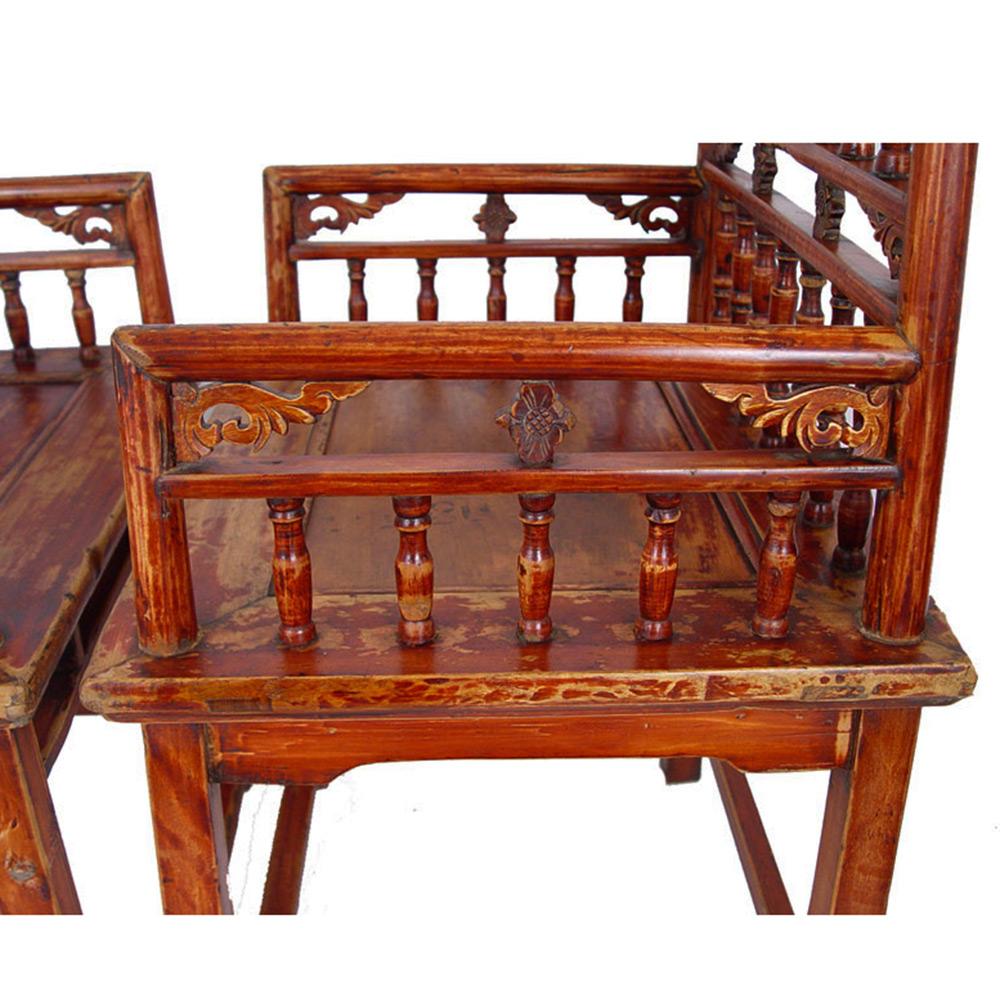 19 Century Antique Camphor Wood Chinese Southern Official's Hat Armchairs set For Sale 2