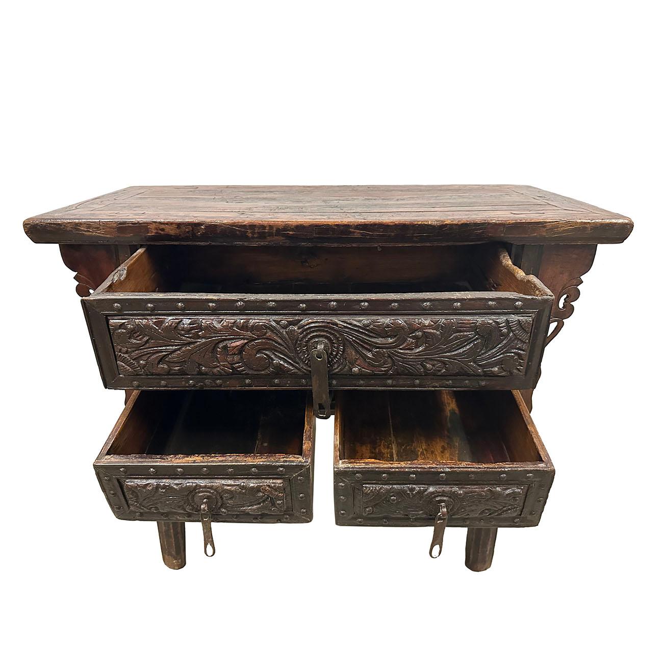 Chinese Export 19 Century Antique Chinese Carved Shan Xi Console Table/Sideboard For Sale