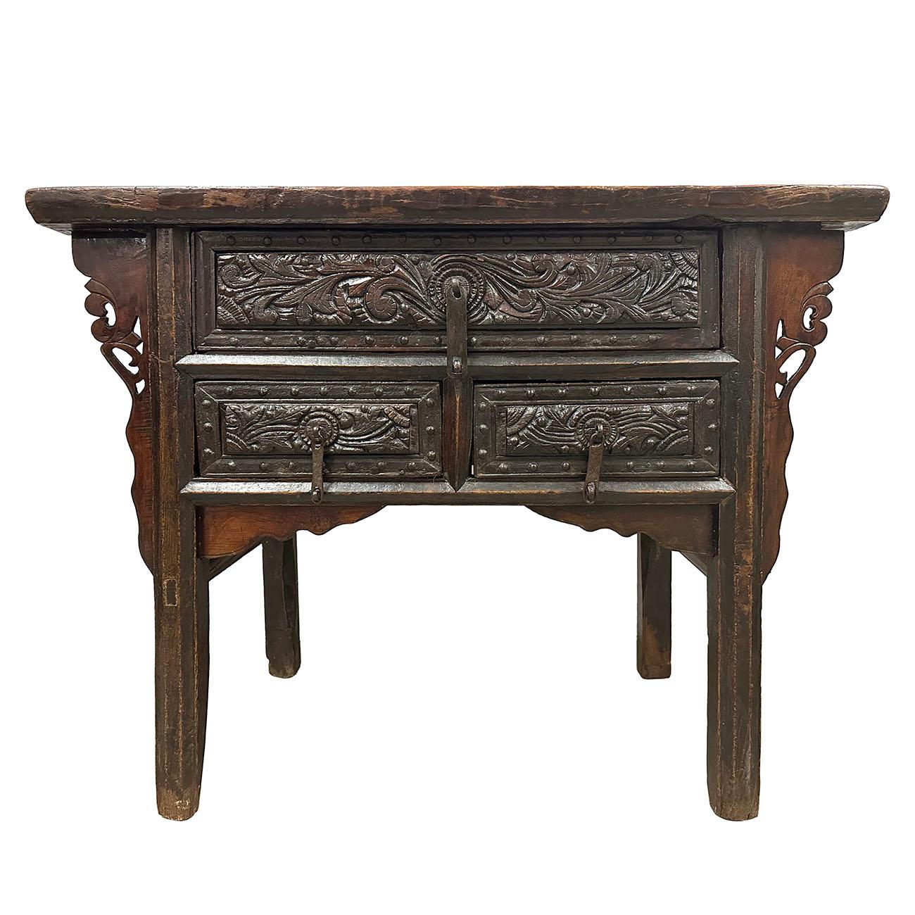 Hand-Carved 19 Century Antique Chinese Carved Shan Xi Console Table/Sideboard For Sale