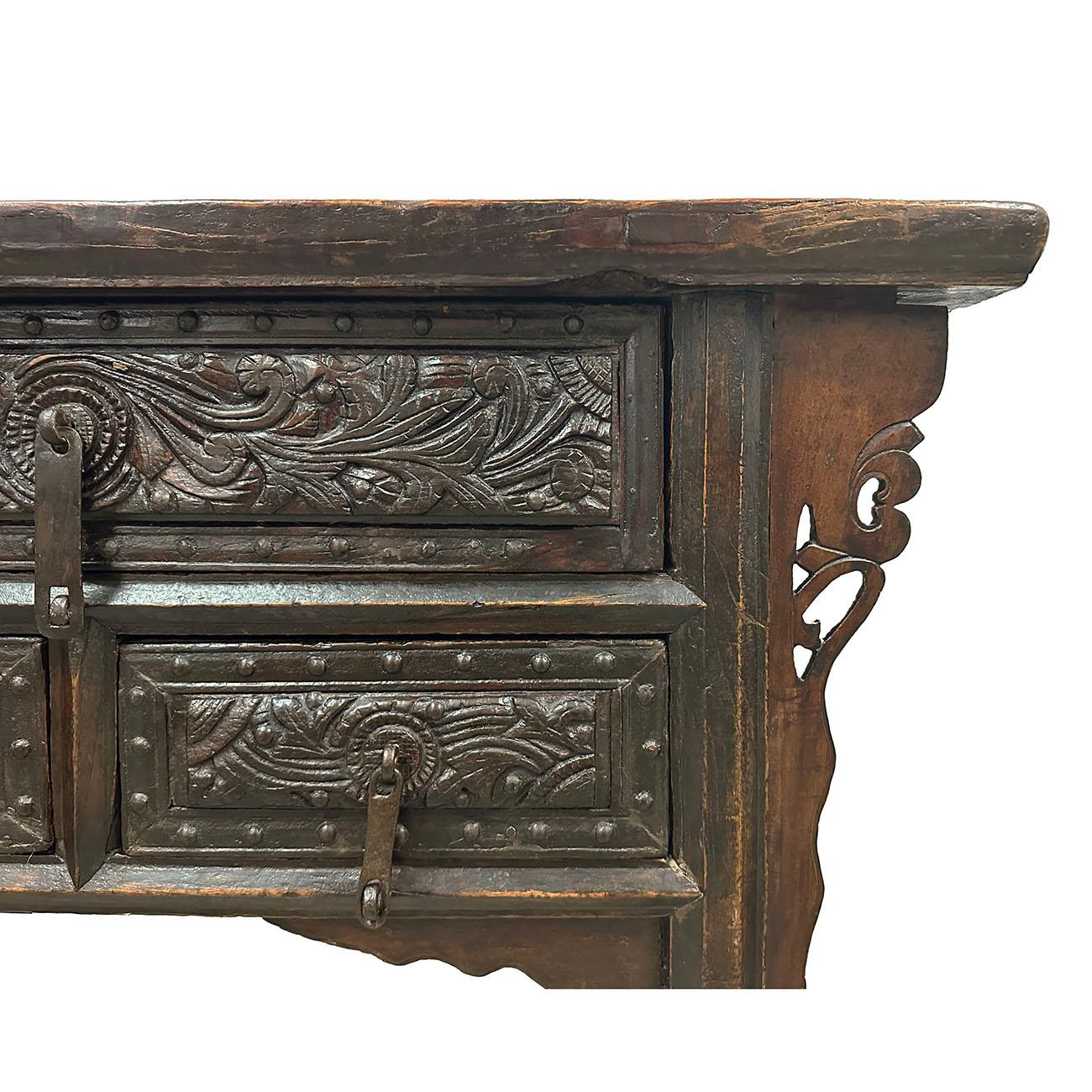 19th Century 19 Century Antique Chinese Carved Shan Xi Console Table/Sideboard For Sale