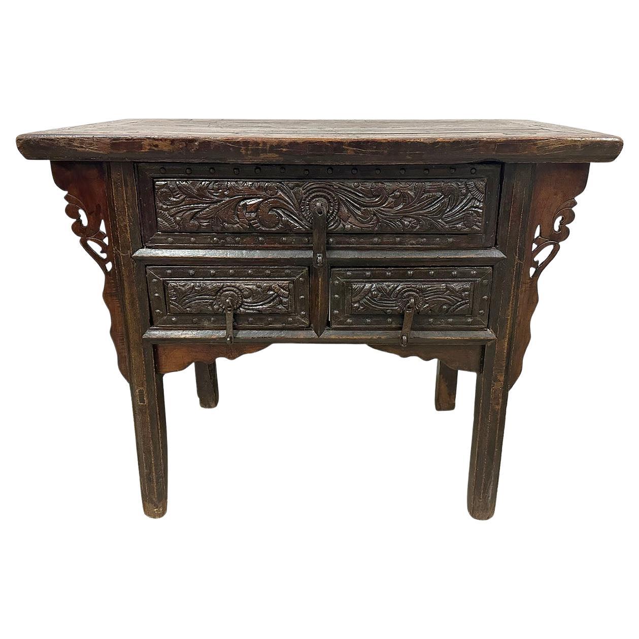 19 Century Antique Chinese Carved Shan Xi Console Table/Sideboard For Sale