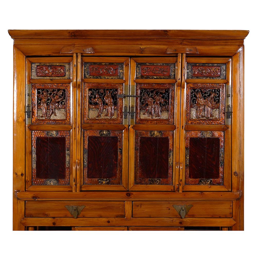 Painted 19 Century Antique Chinese Kitchen Cabinet, Entertainment Center
