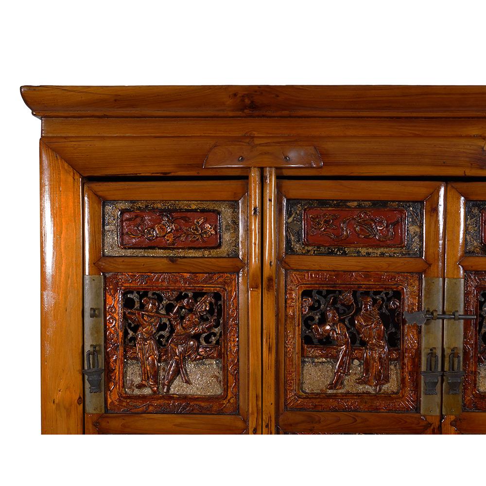 19 Century Antique Chinese Kitchen Cabinet, Entertainment Center In Distressed Condition In Pomona, CA