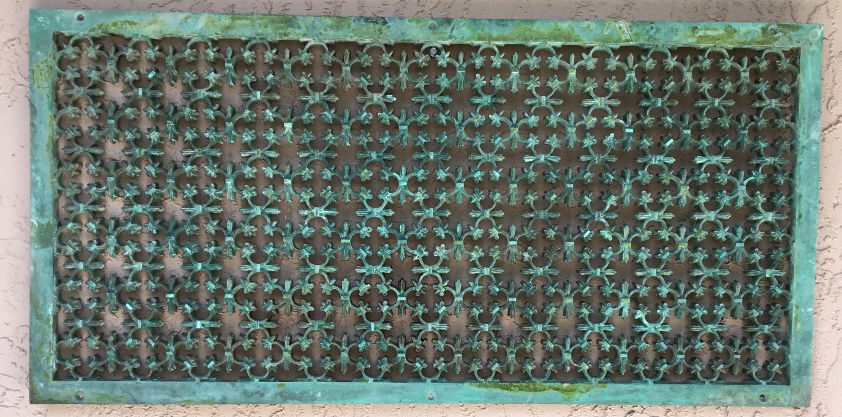 One of a kind decorative screen made of solid copper, beautifully oxidize green color. Multi purpose use indoor or outdoor will not rust
Total weight 26 pound.