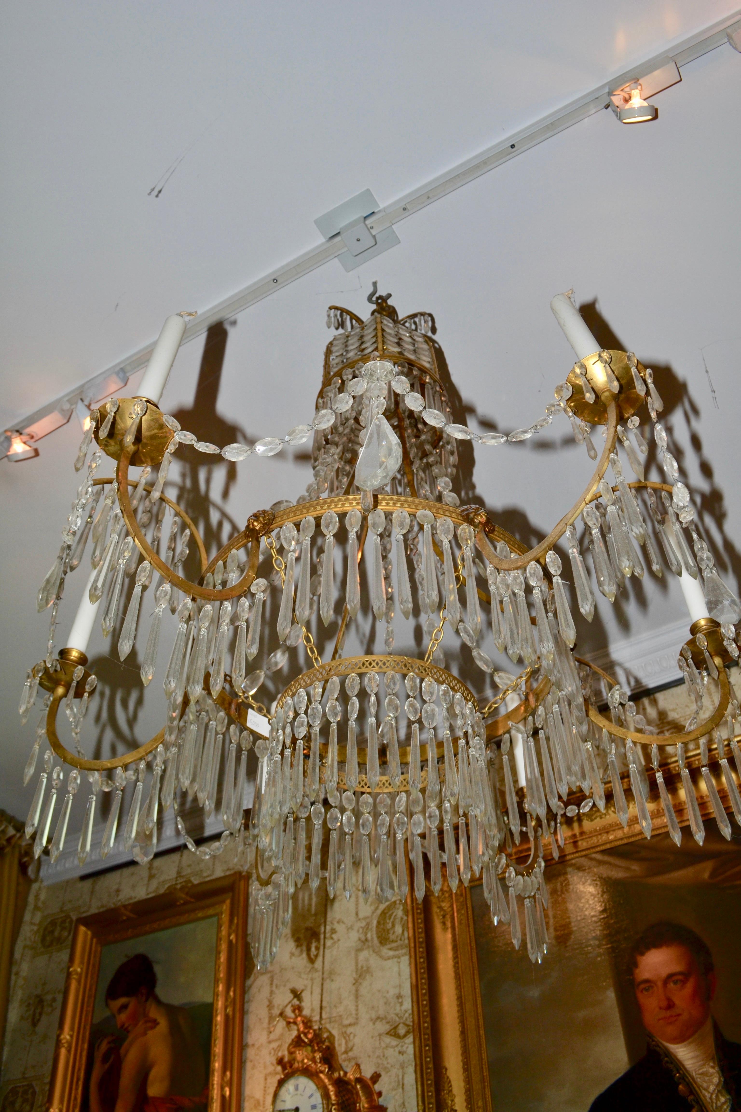 19 Century Baltic Empire Style Crystal and Gilt Bronze Chandelier 4