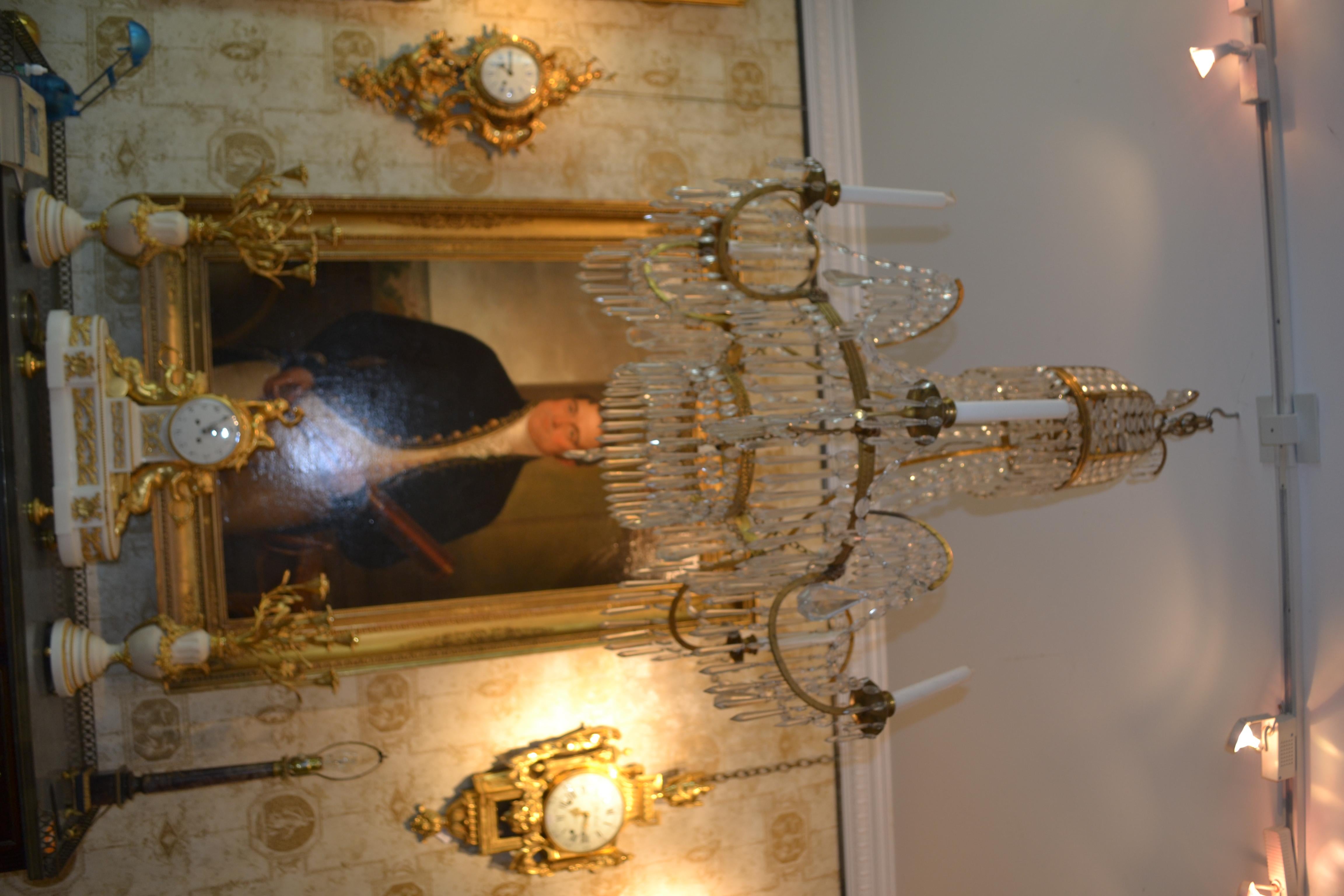 19th Century 19 Century Baltic Empire Style Crystal and Gilt Bronze Chandelier