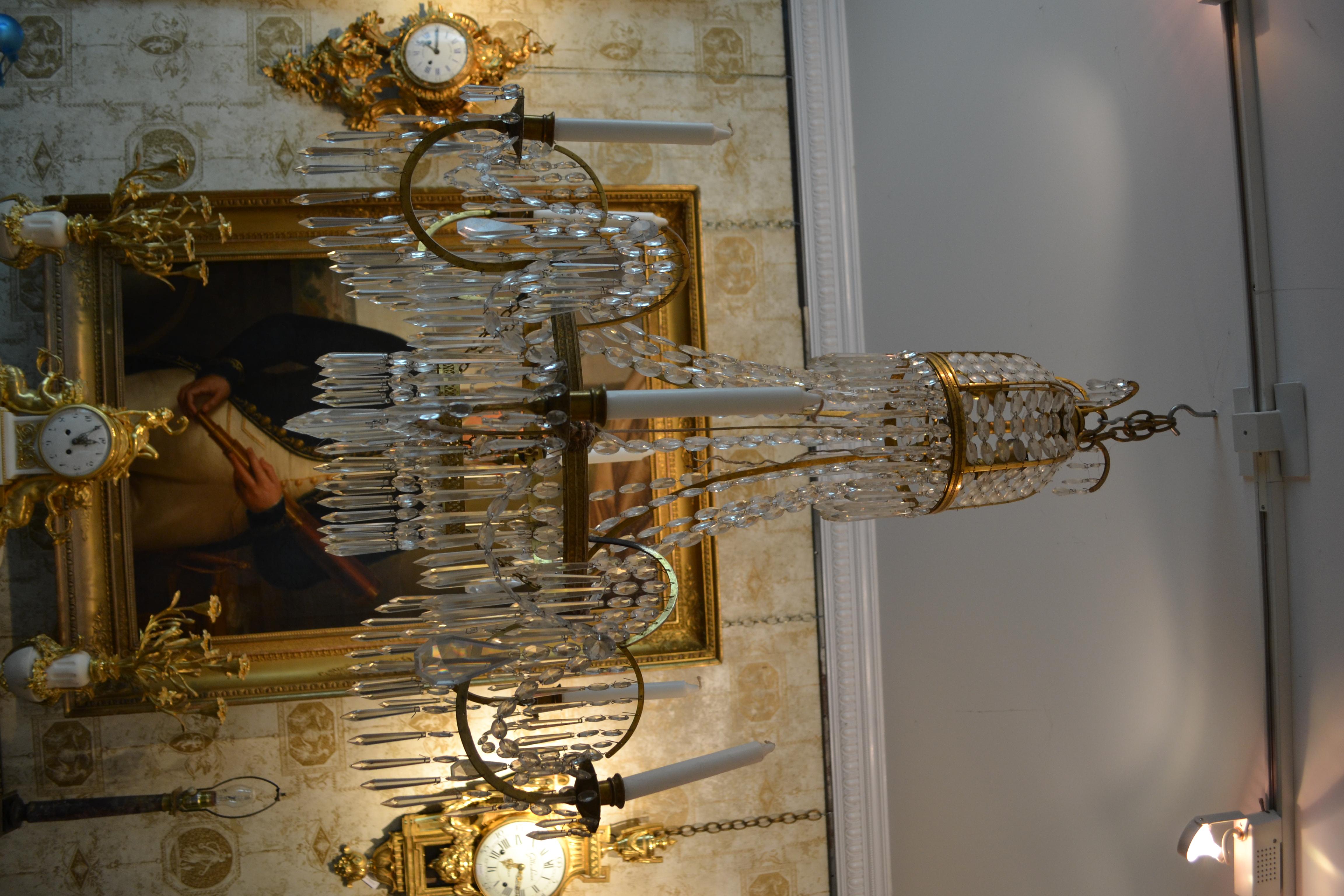 19 Century Baltic Empire Style Crystal and Gilt Bronze Chandelier 1