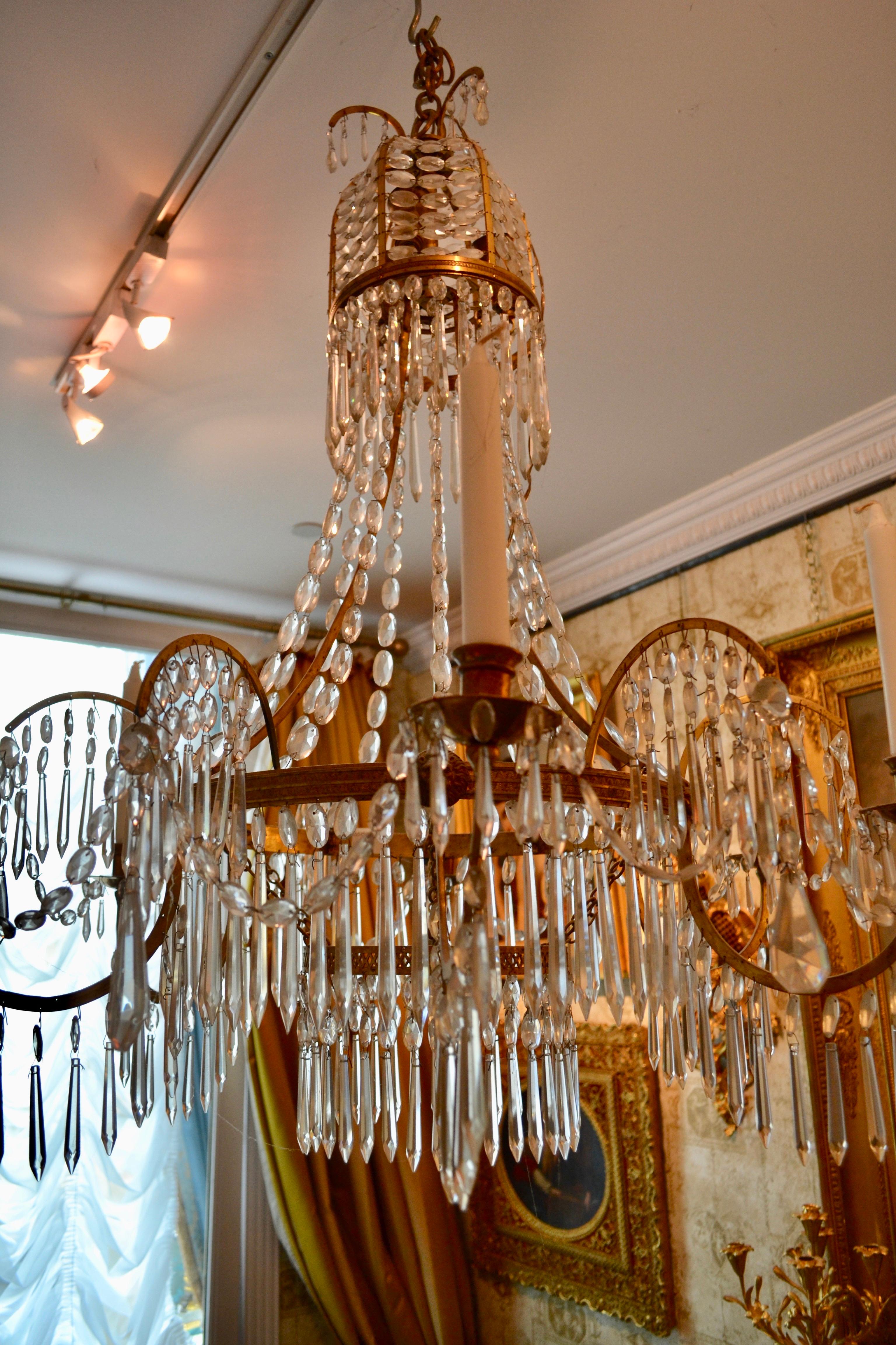 19 Century Baltic Empire Style Crystal and Gilt Bronze Chandelier 2