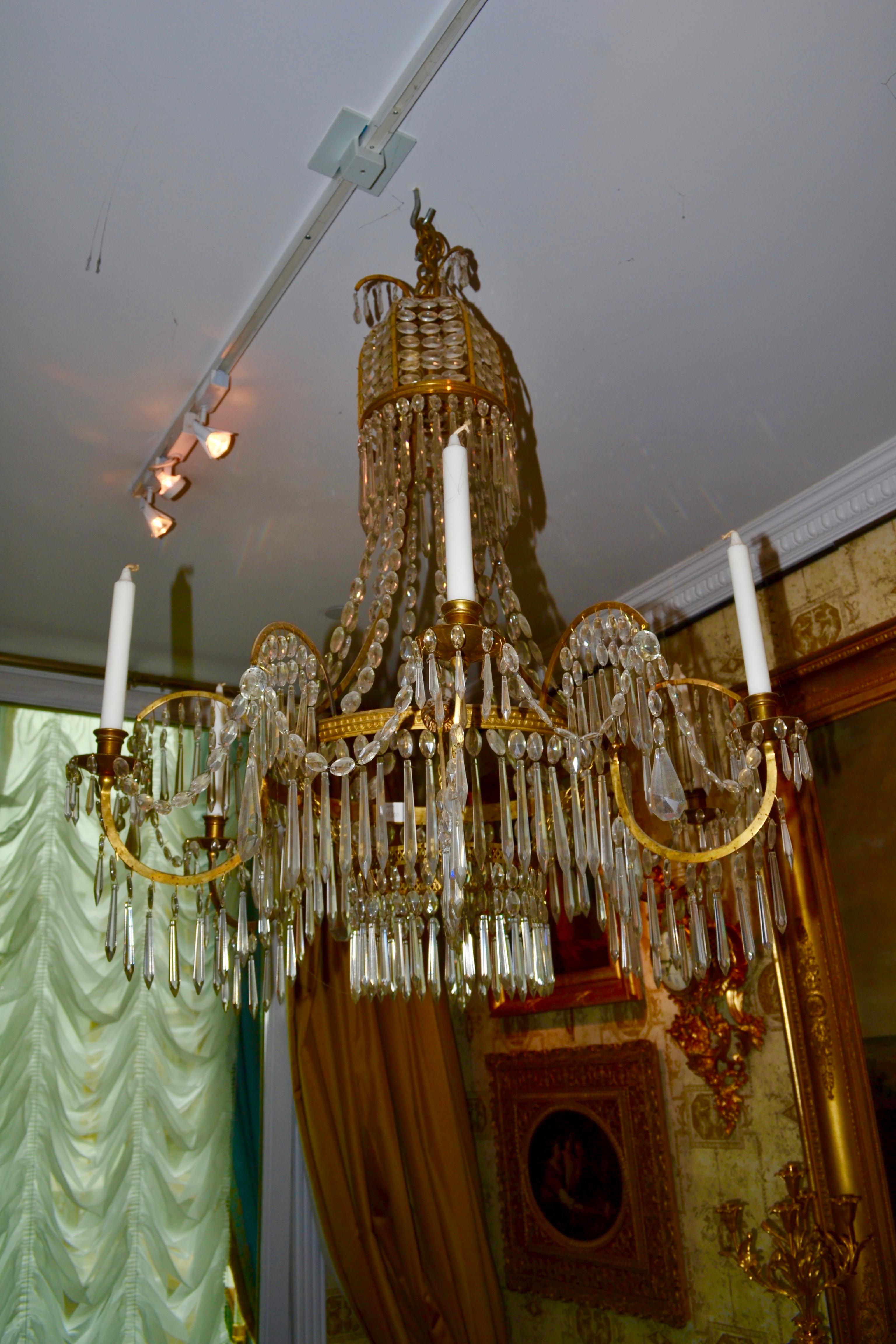 19 Century Baltic Empire Style Crystal and Gilt Bronze Chandelier 3