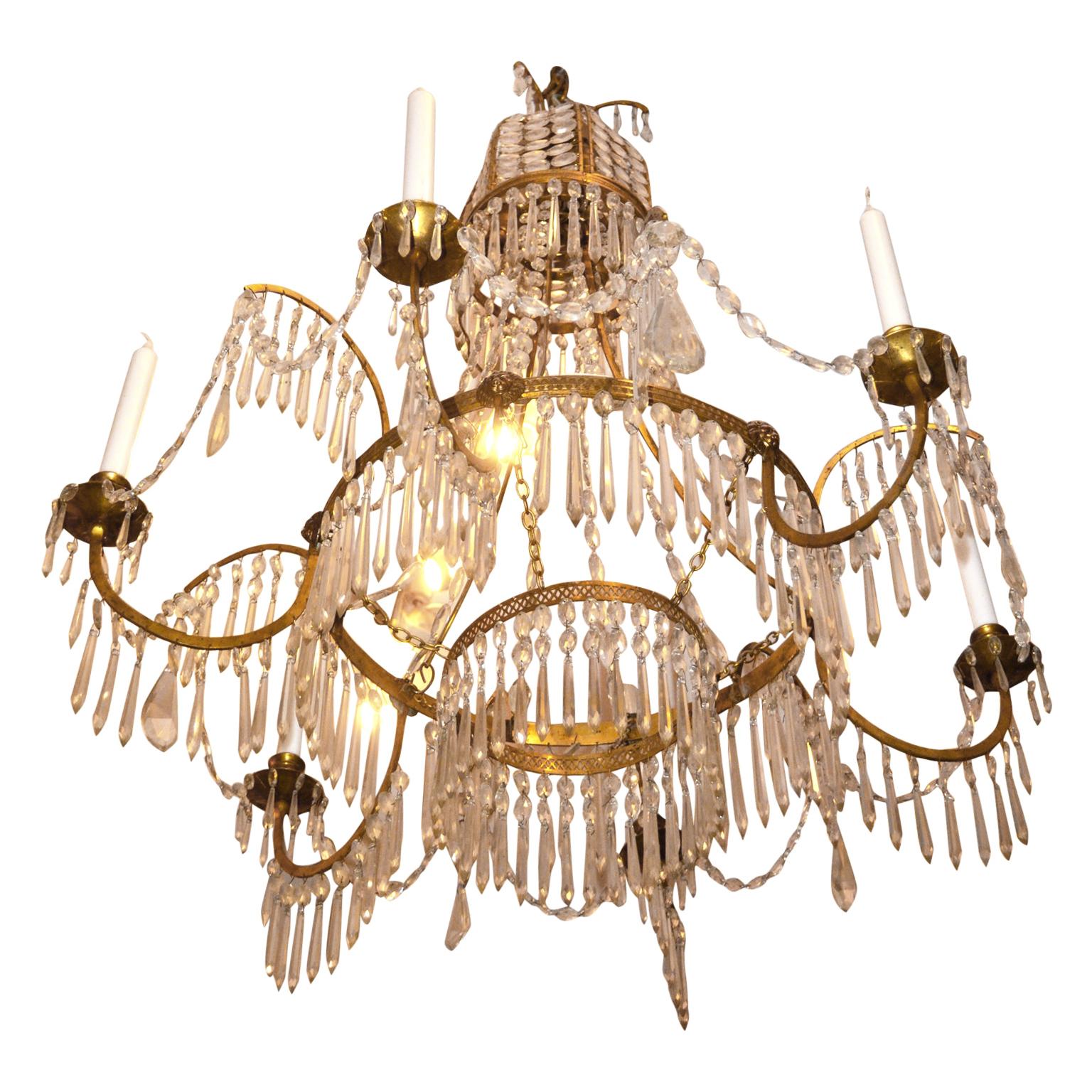 19 Century Baltic Empire Style Crystal and Gilt Bronze Chandelier