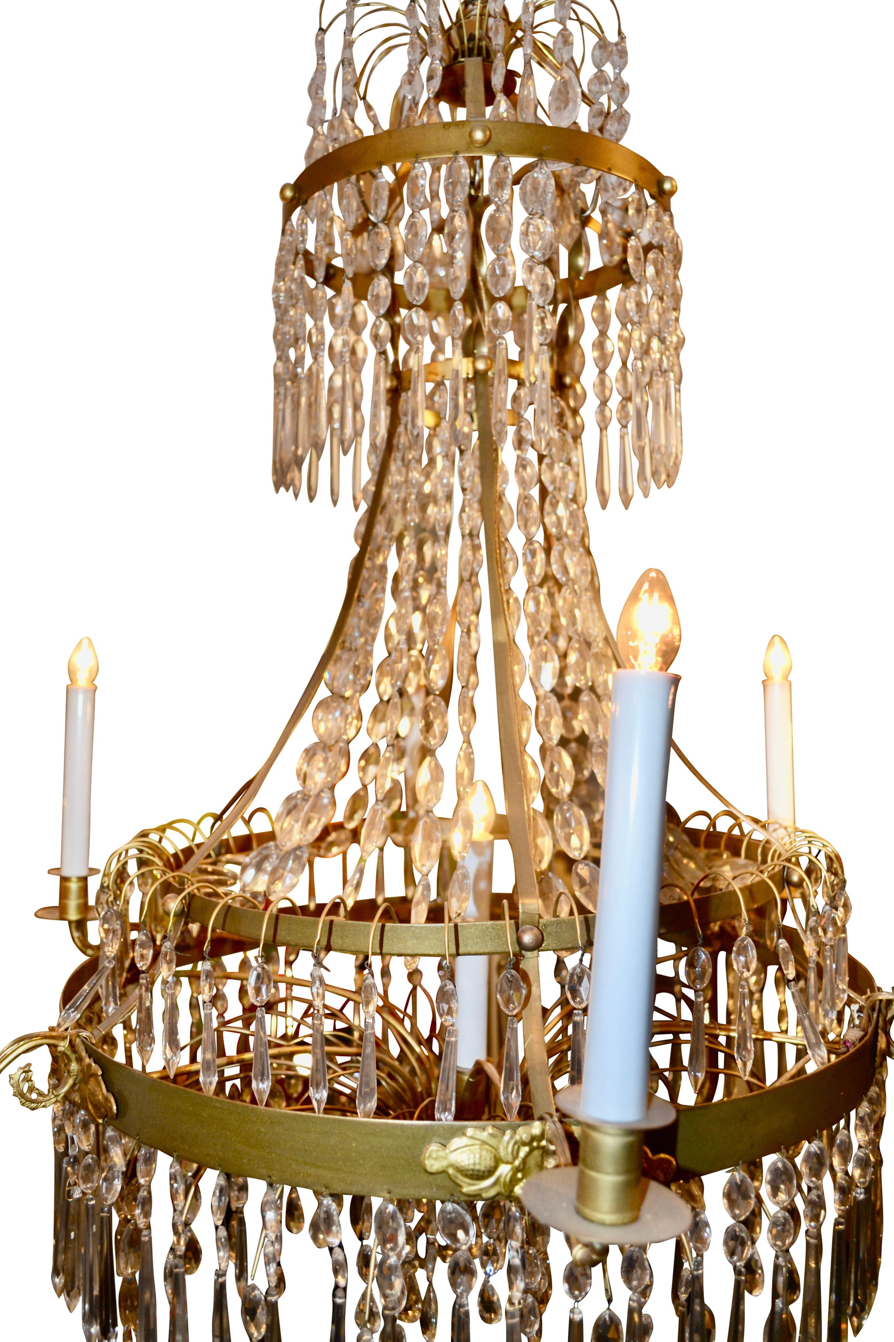 19th Century Baltic Neoclassical Style Crystal and Brass Chandelier In Good Condition In Vancouver, British Columbia