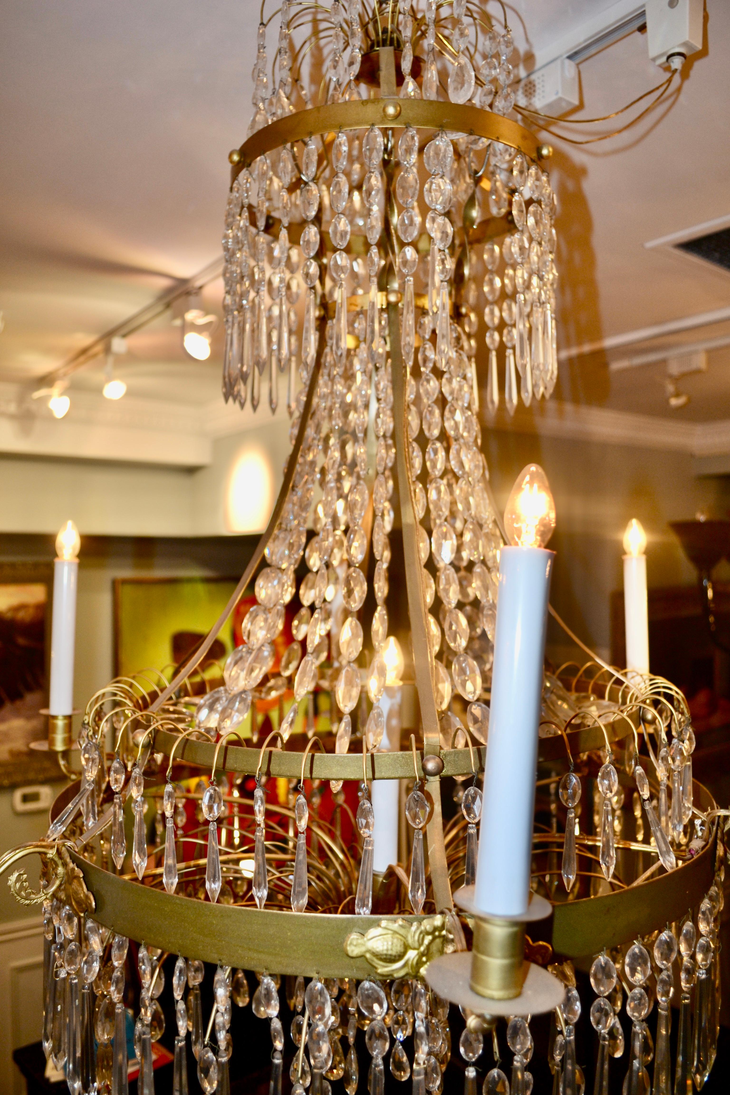 19th Century Baltic Neoclassical Style Crystal and Brass Chandelier 2