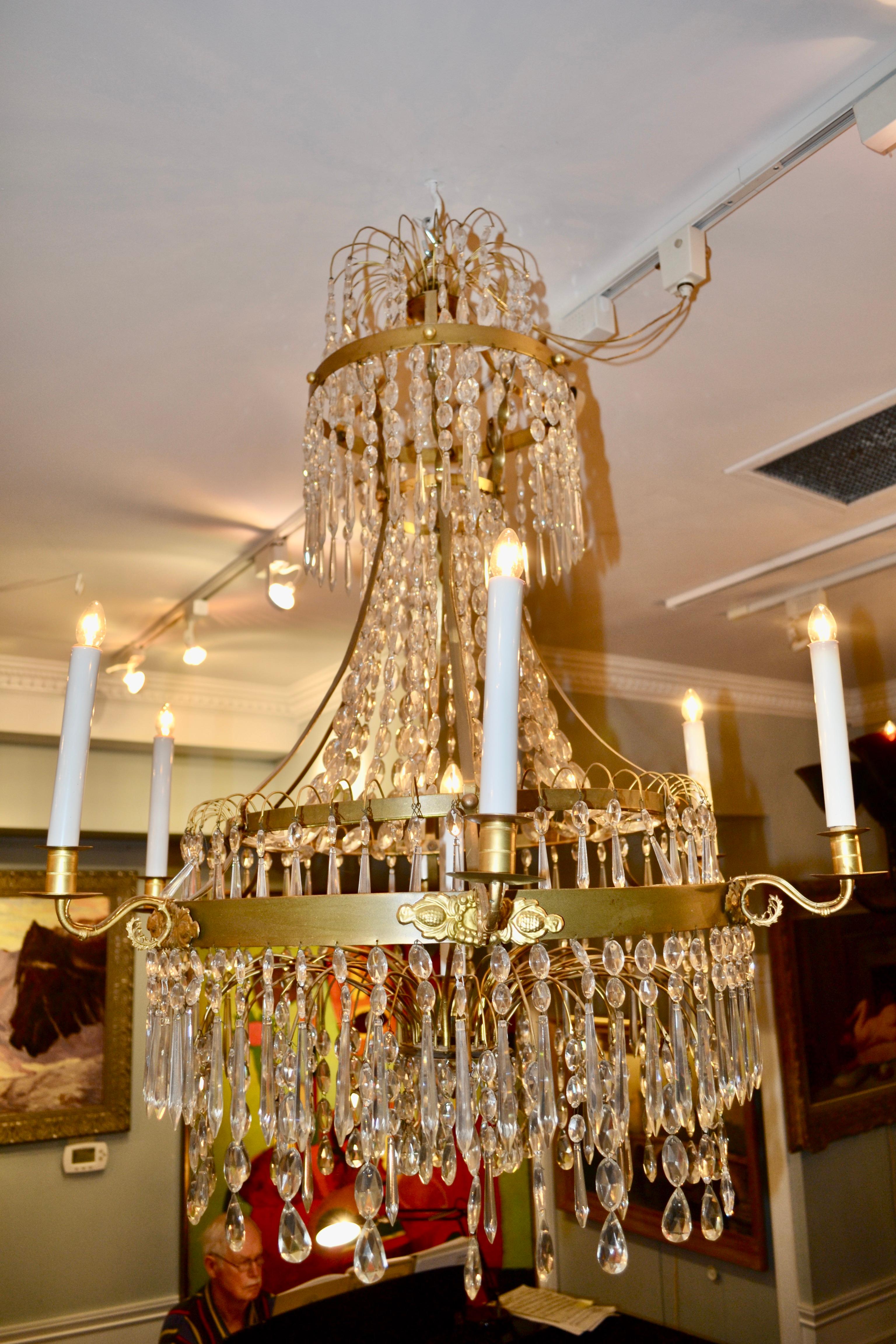 19th Century Baltic Neoclassical Style Crystal and Brass Chandelier 3