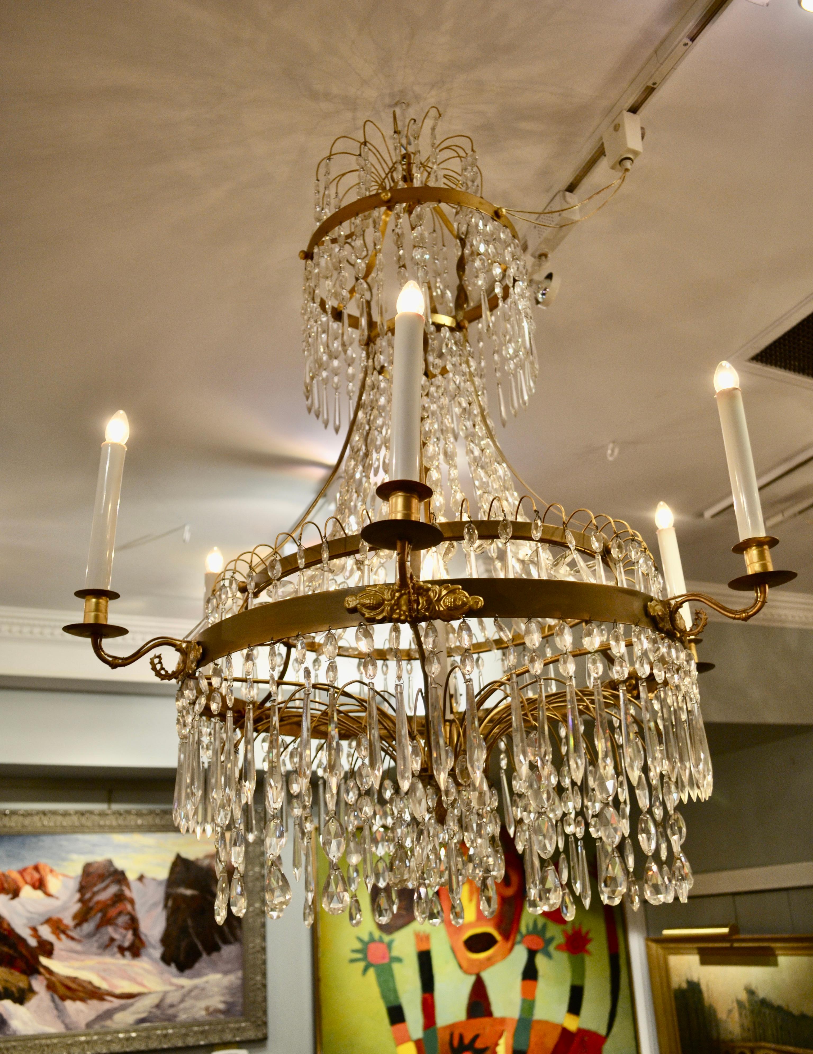 19th Century Baltic Neoclassical Style Crystal and Brass Chandelier 4