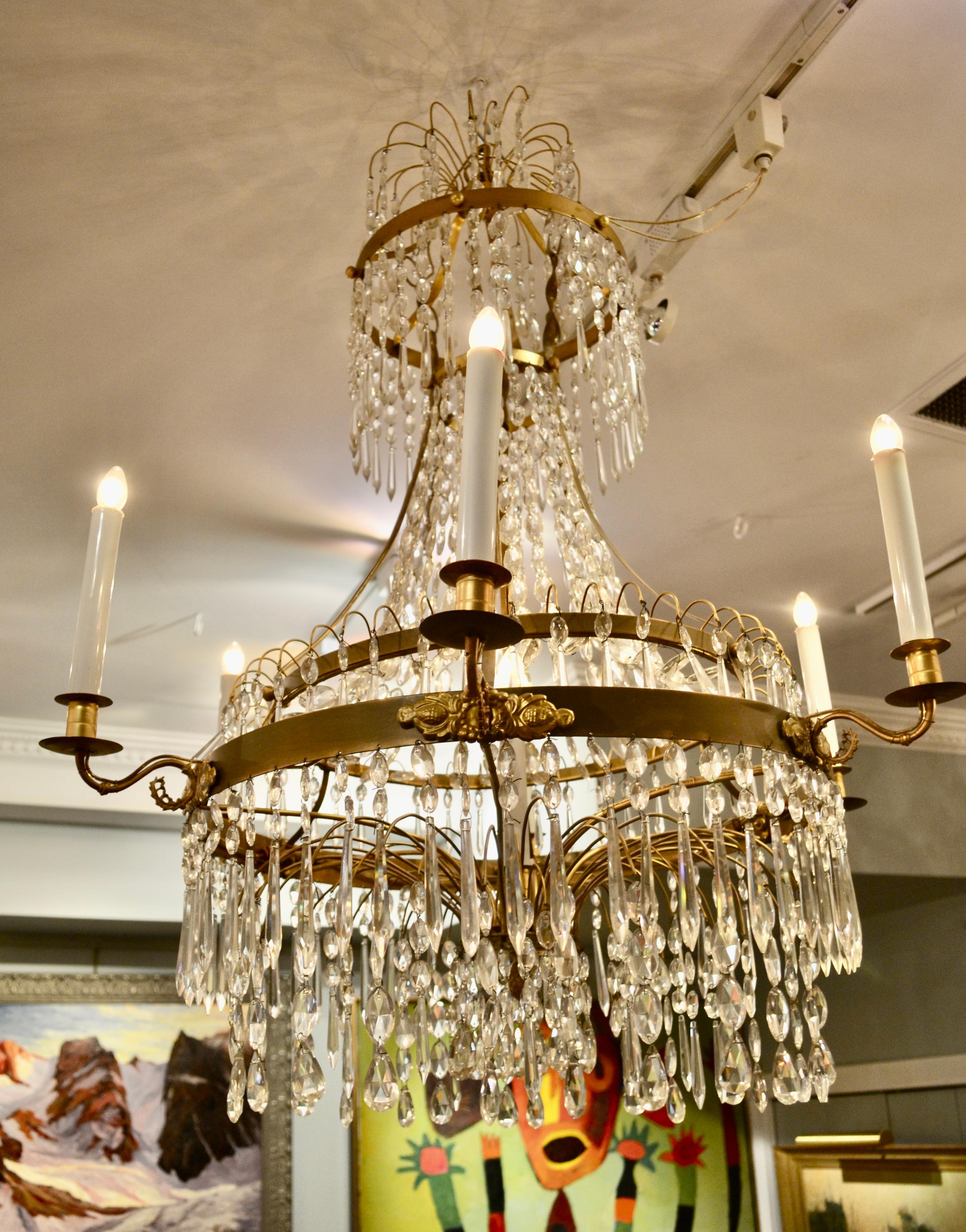19th Century Baltic Neoclassical Style Crystal and Brass Chandelier 5