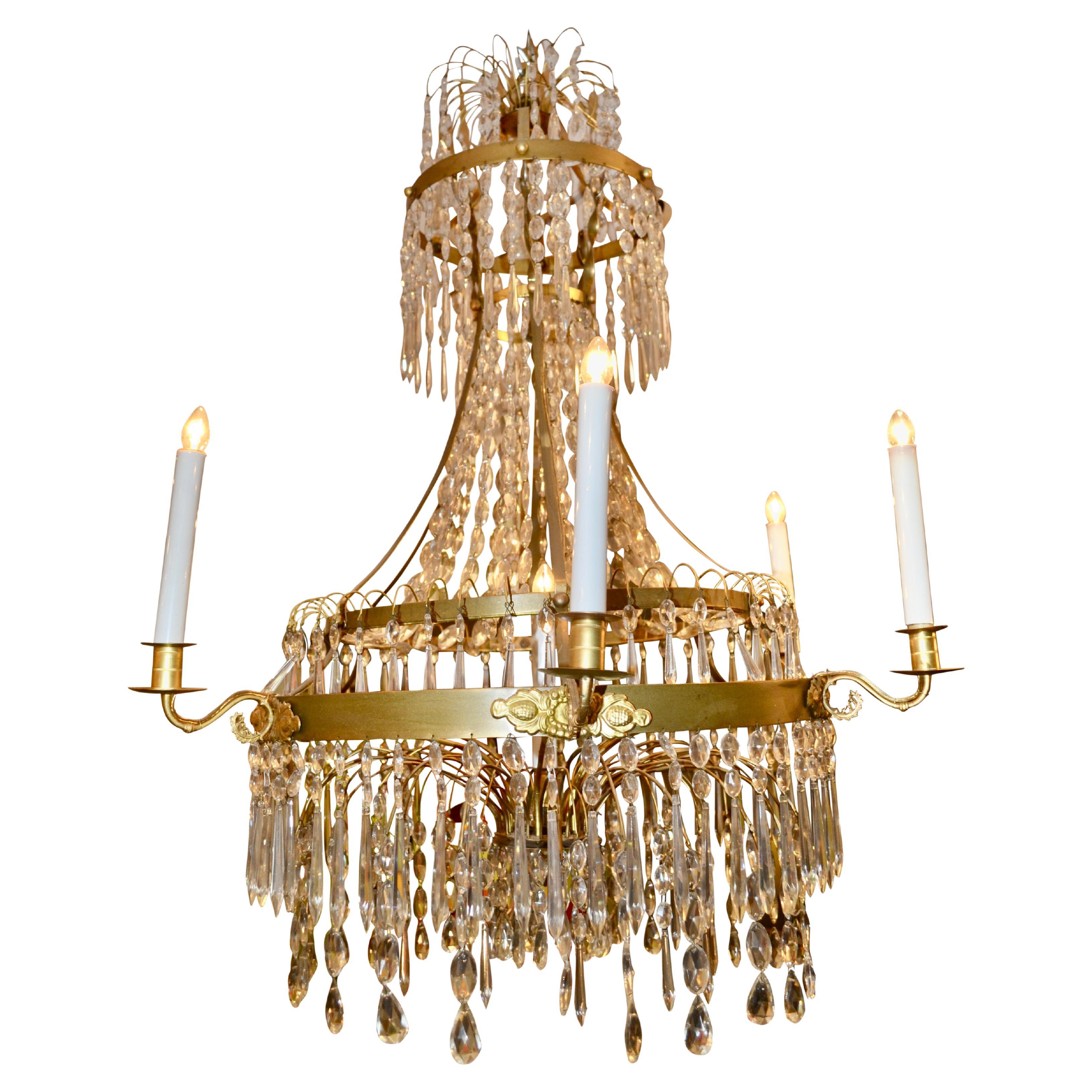 19th Century Baltic Neoclassical Style Crystal and Brass Chandelier