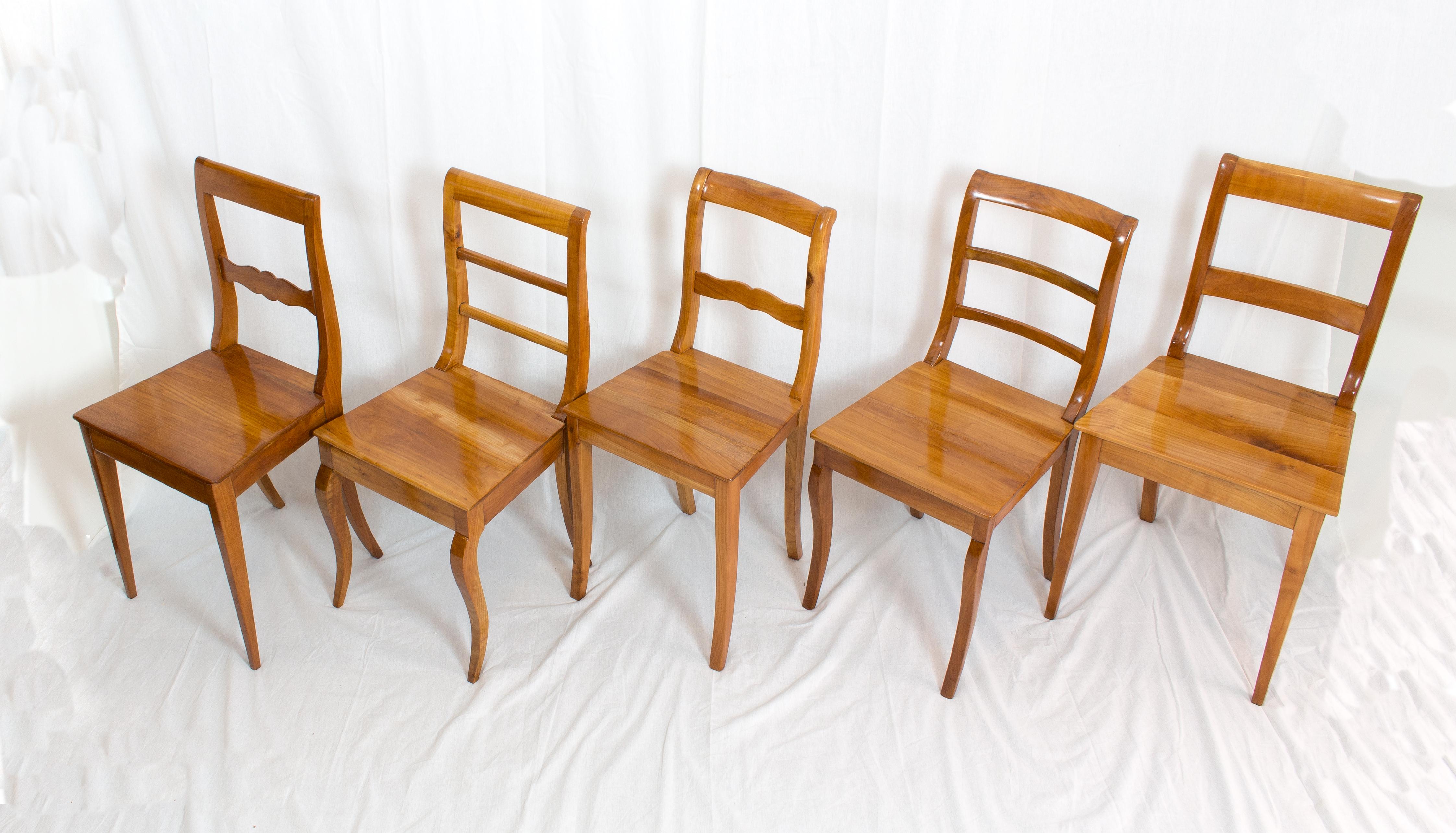 19 Century Biedermeier Farmhouse Set of Table, Bench & Five Chairs, Solid Cherry 12