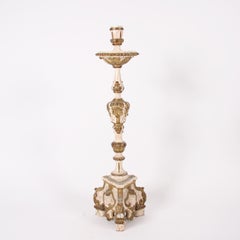 19 Century Carved Wood Cream and Gold Altar Candlesticks
