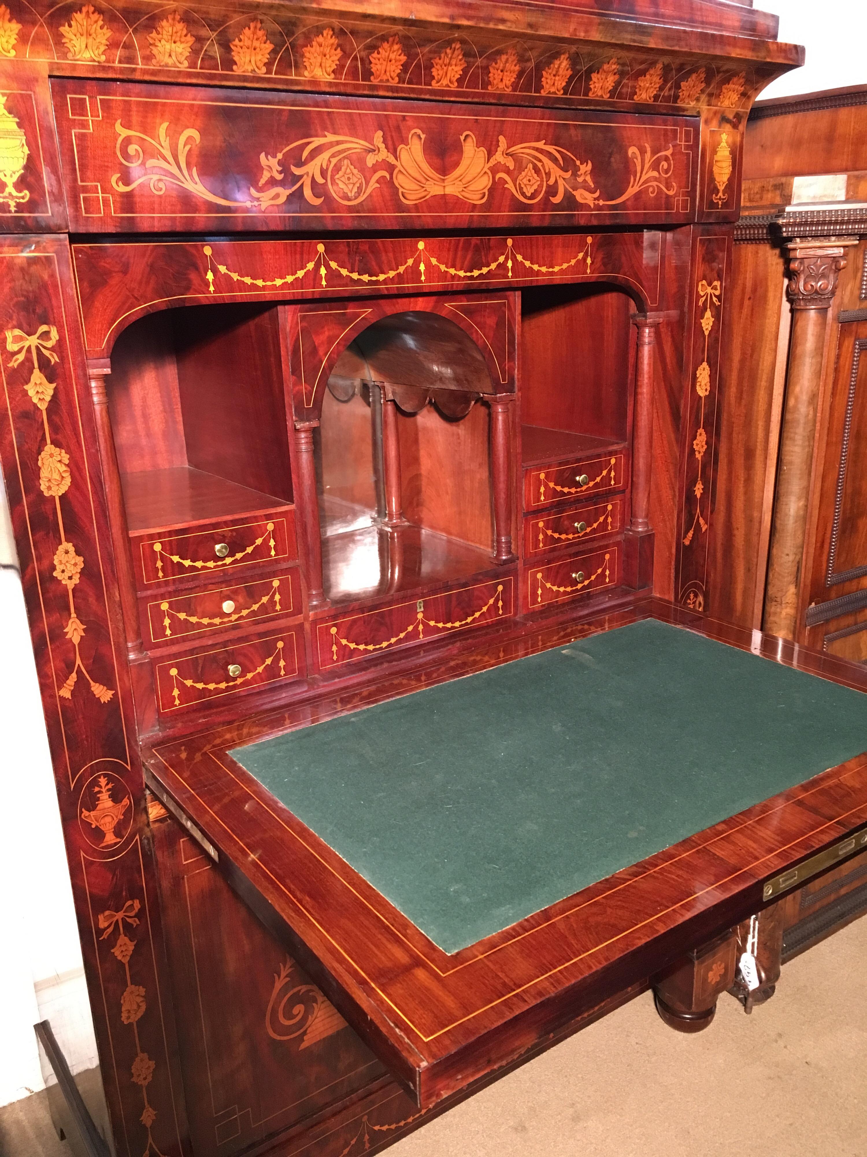 Inlay 19th Century Charles X Dutch Mahogany Secretaire, 1830s For Sale