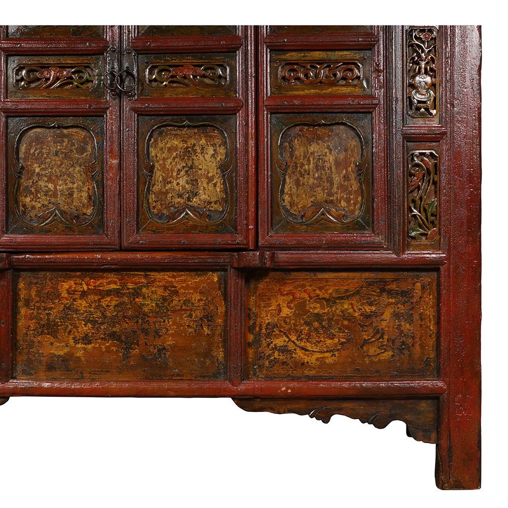19 Century Chinese Carved Lacquered Temple Armoire, Wardrobe For Sale 4