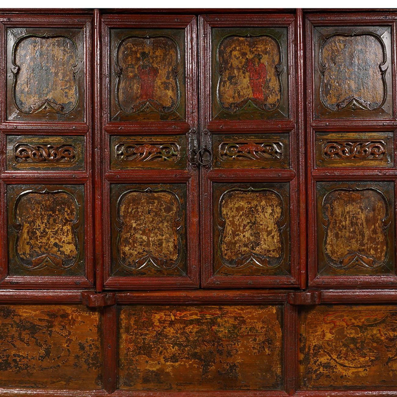 19 Century Chinese Carved Lacquered Temple Armoire, Wardrobe For Sale 5