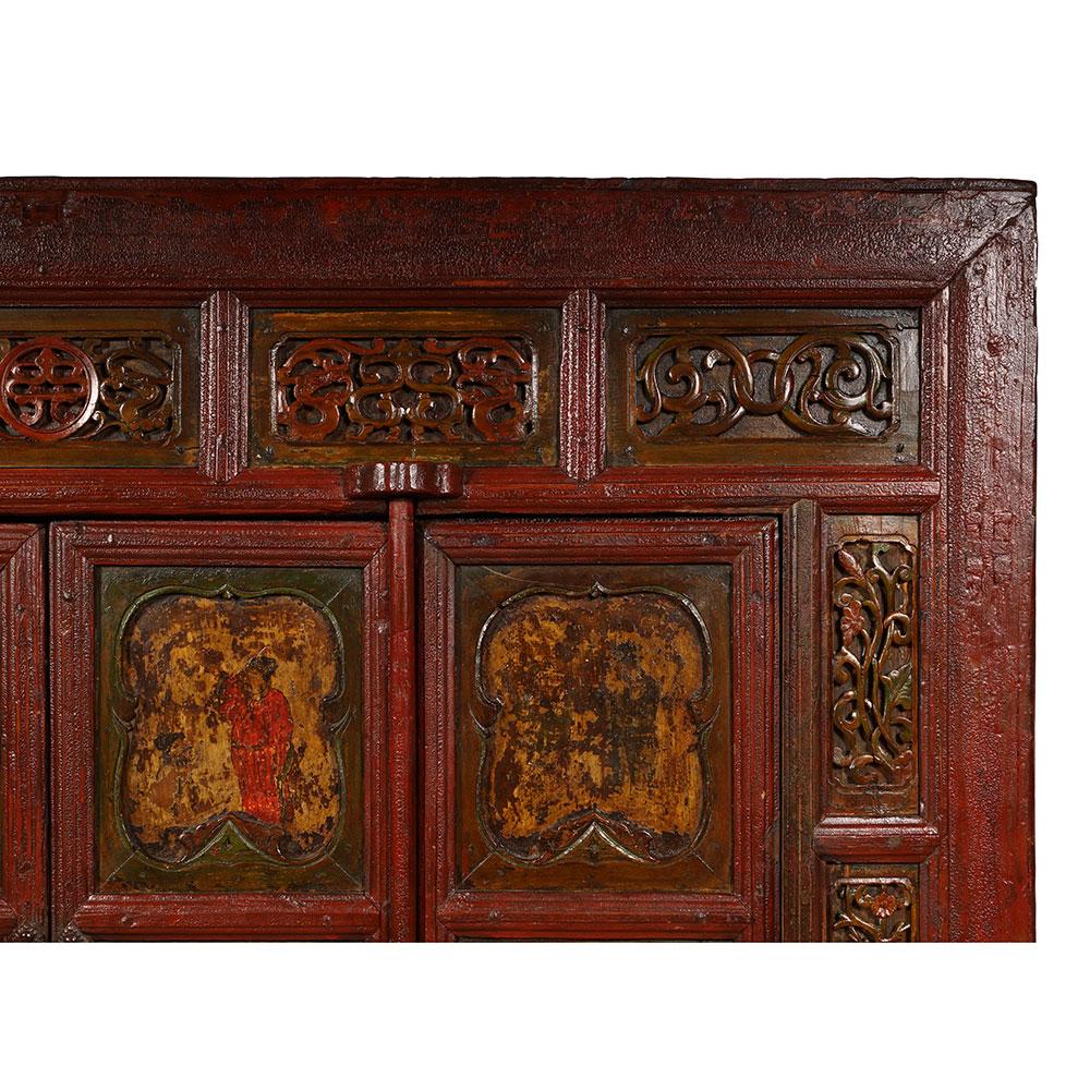 19 Century Chinese Carved Lacquered Temple Armoire, Wardrobe For Sale 1