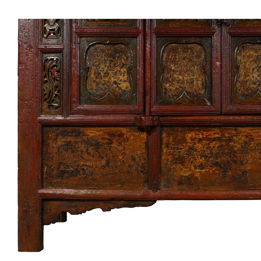 19 Century Chinese Carved Lacquered Temple Armoire, Wardrobe For Sale 3
