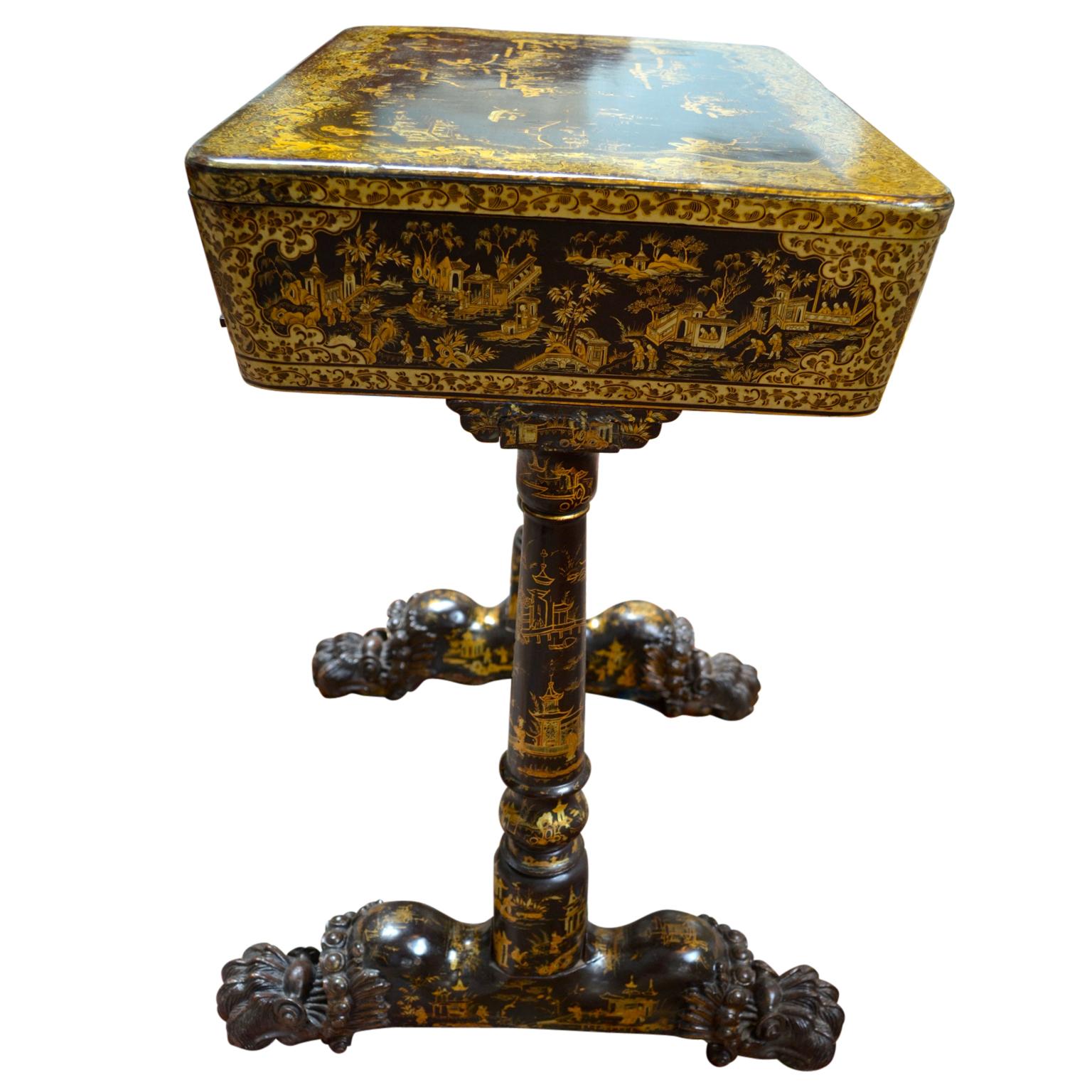 19th Century Chinese Export Black and Gold Lacquer Sewing Table 6