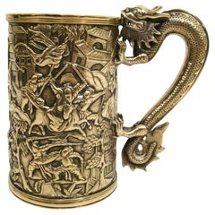Mug / Tankard en argent d'exportation chinoise du 19e siècle à poignée en forme de dragon