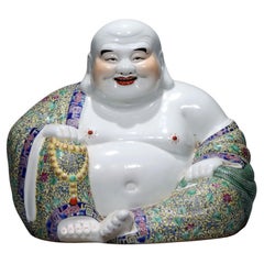 Statua di Buddha sorridente Maitreya dorata del 19° secolo cinese Zhu Maoji