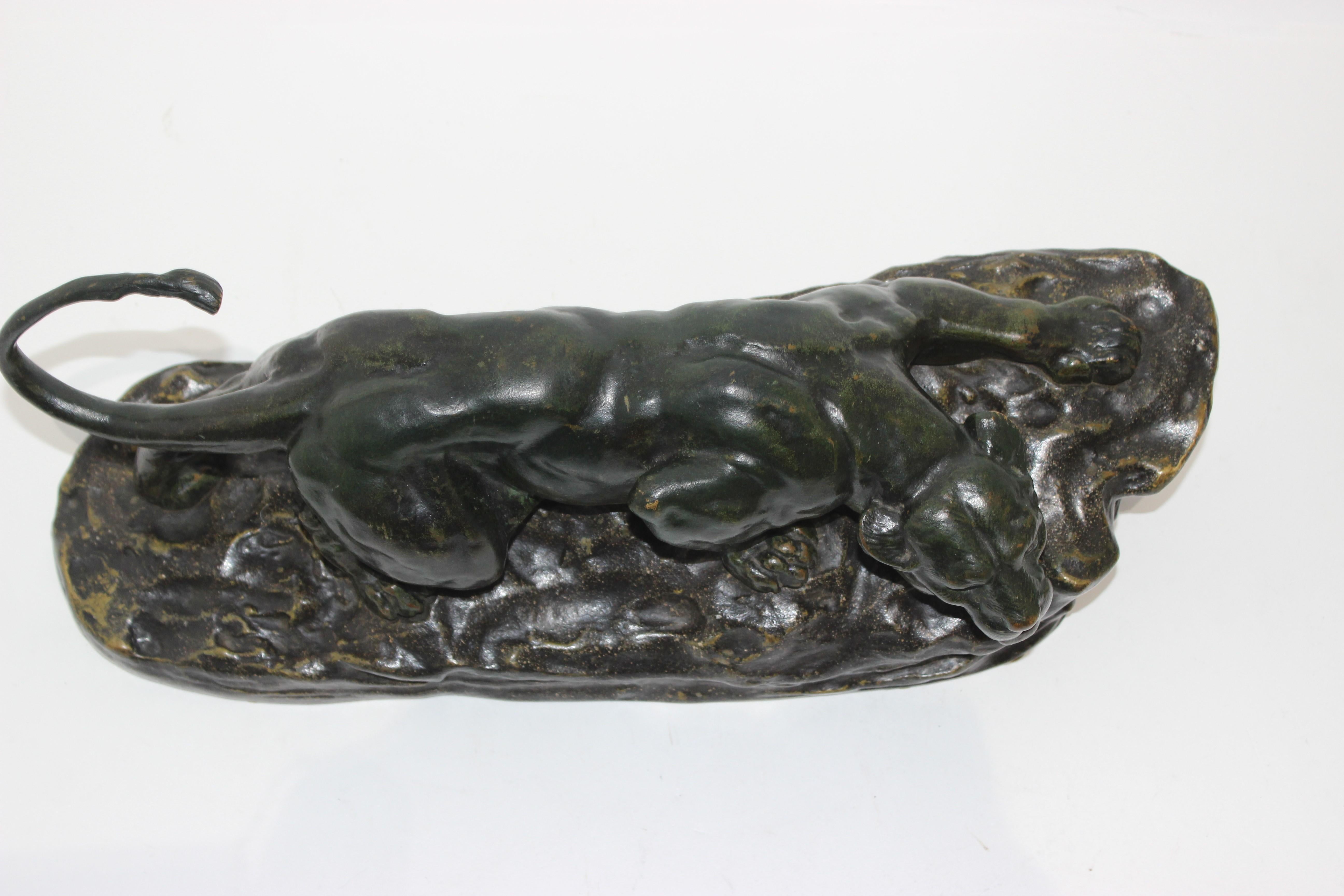 Romantic 19th Century Crouching Panther Bronze For Sale