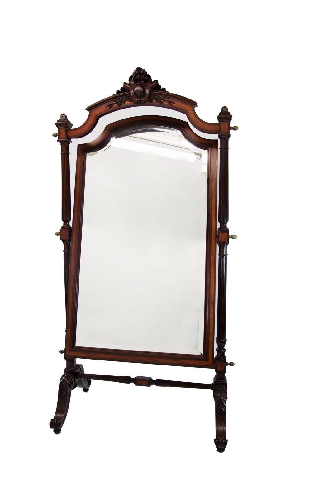 19th Century English Inlaid Mahogany Cheval Mirror 2