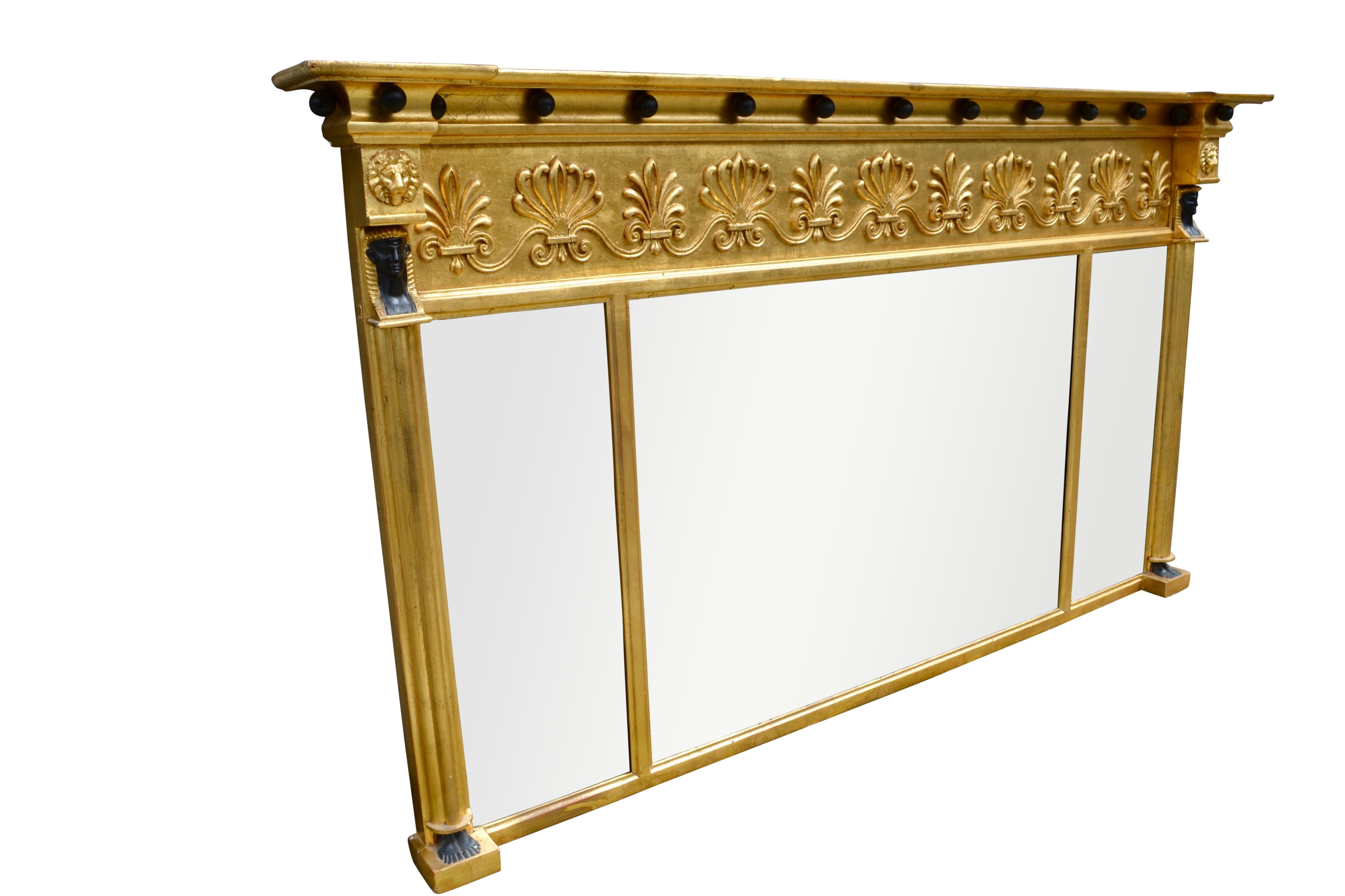 Giltwood 19 Century English Regency Neo Classical Gilt Wood Mirror For Sale