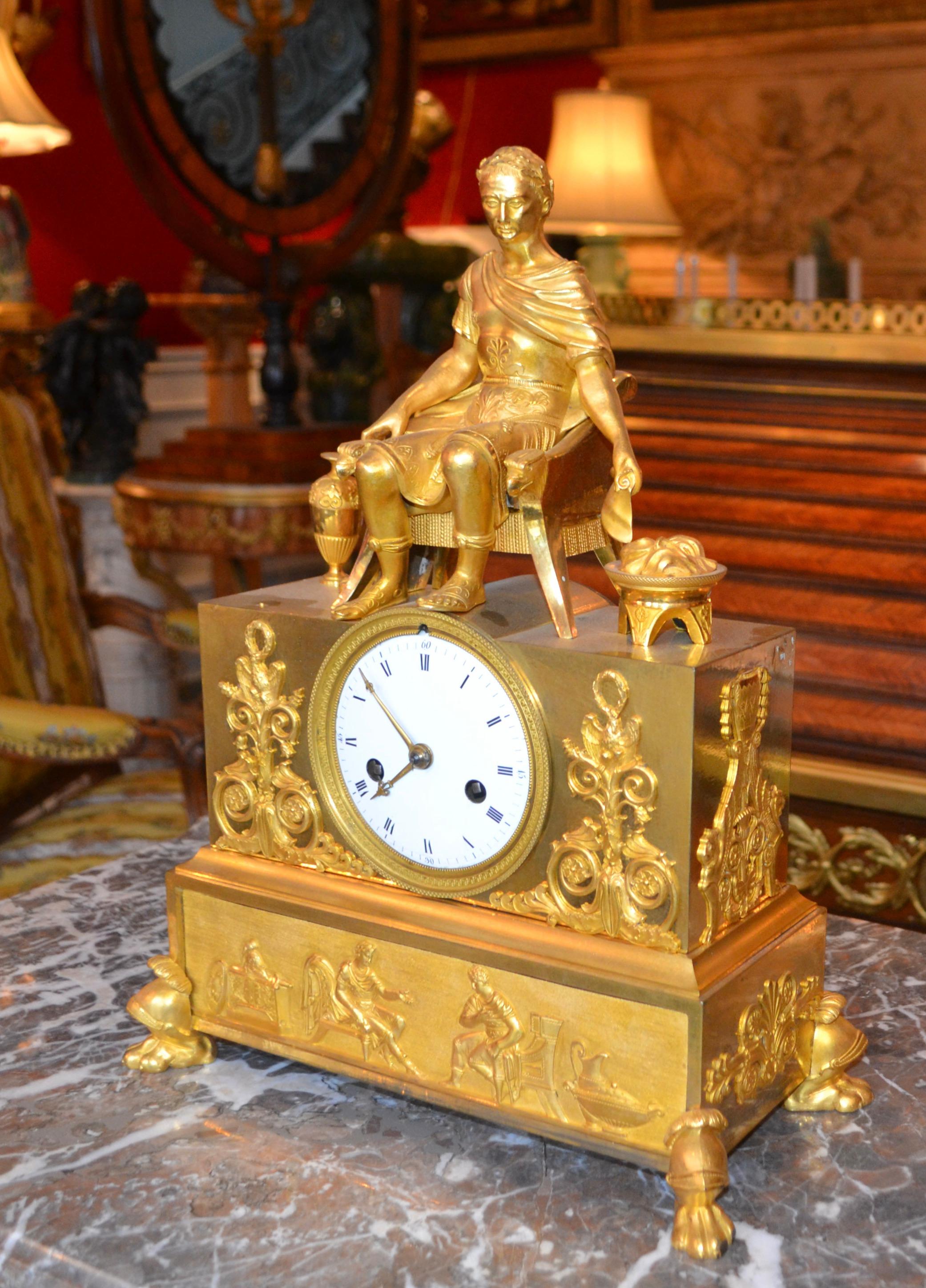 19 Century Figurative French Empire Gilt Bronze Clock of Caesar on His Throne For Sale 7