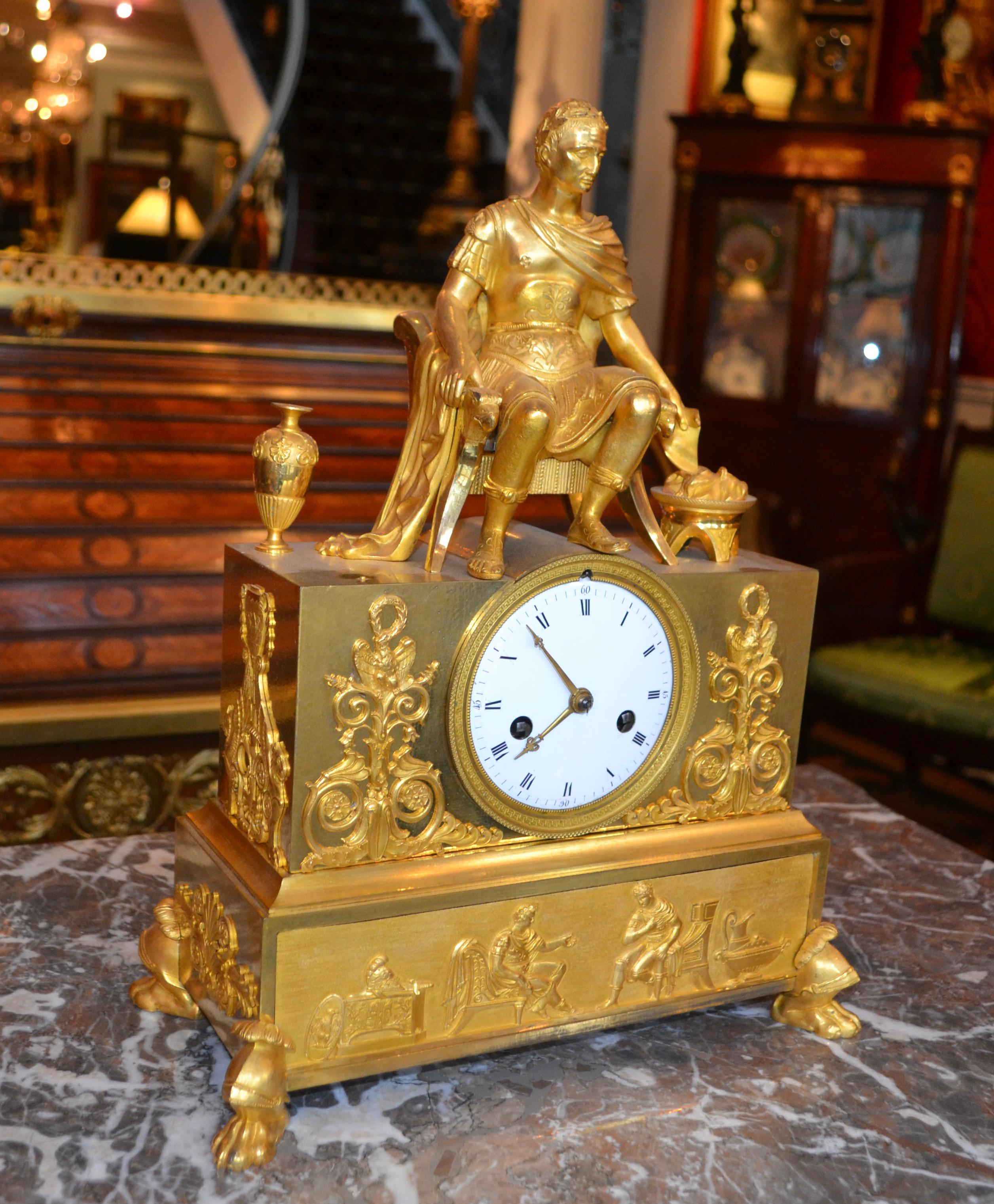 19 Century Figurative French Empire Gilt Bronze Clock of Caesar on His Throne For Sale 9